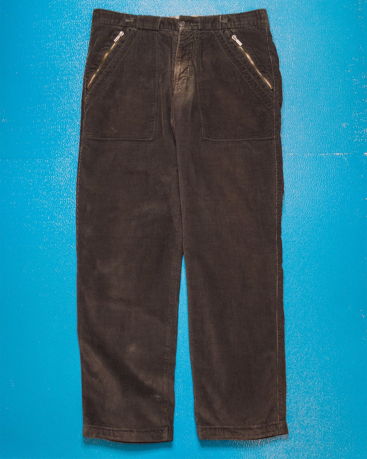 Washed Black Corduroy Zipped Pocket Pants (34)