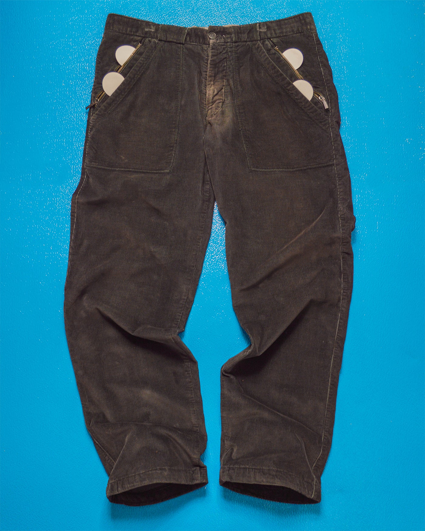 Washed Black Corduroy Zipped Pocket Pants (34)