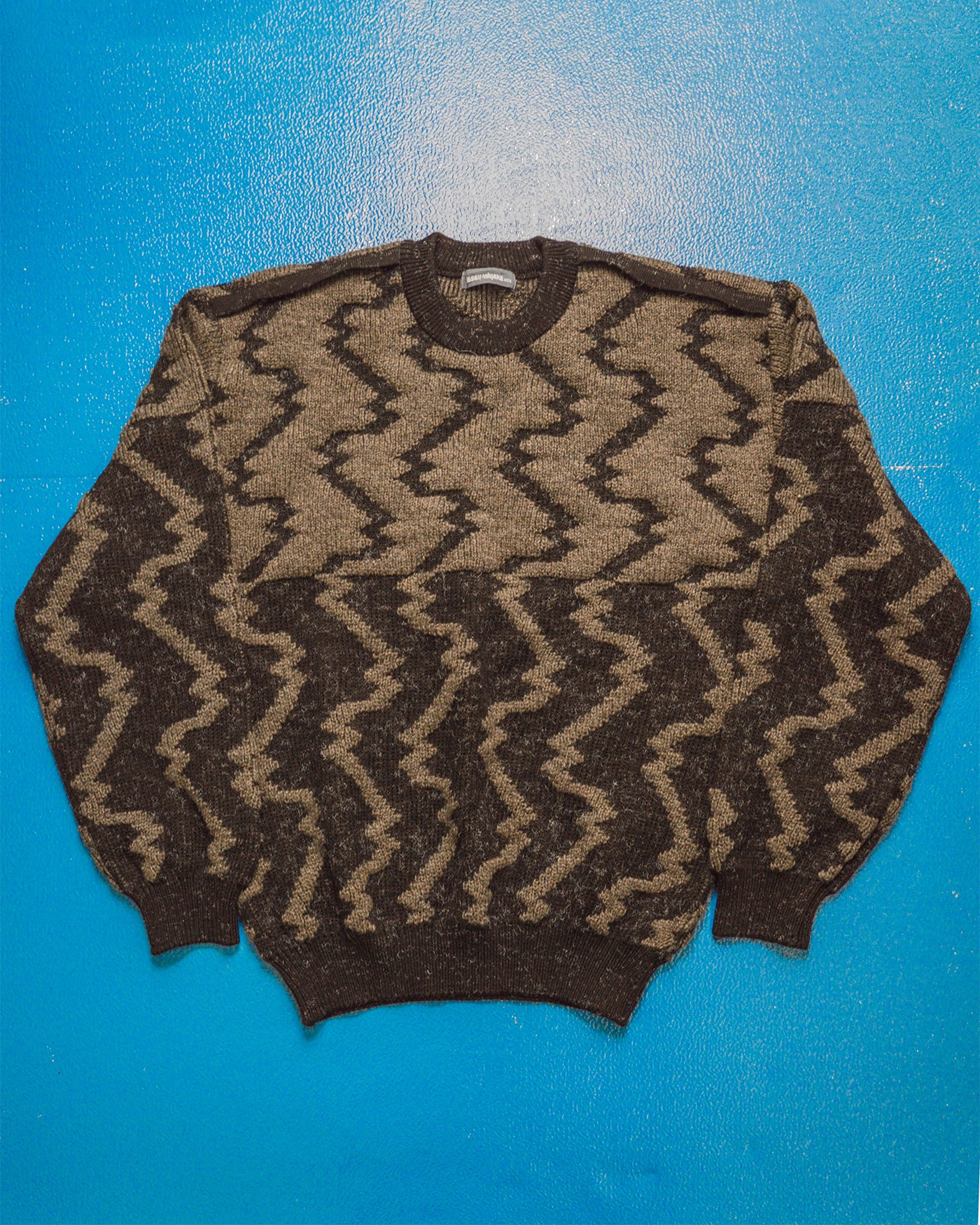 80s Glissade Style / Lightning Horizon / Zigzag Heavy Knit Jumper (M~L)