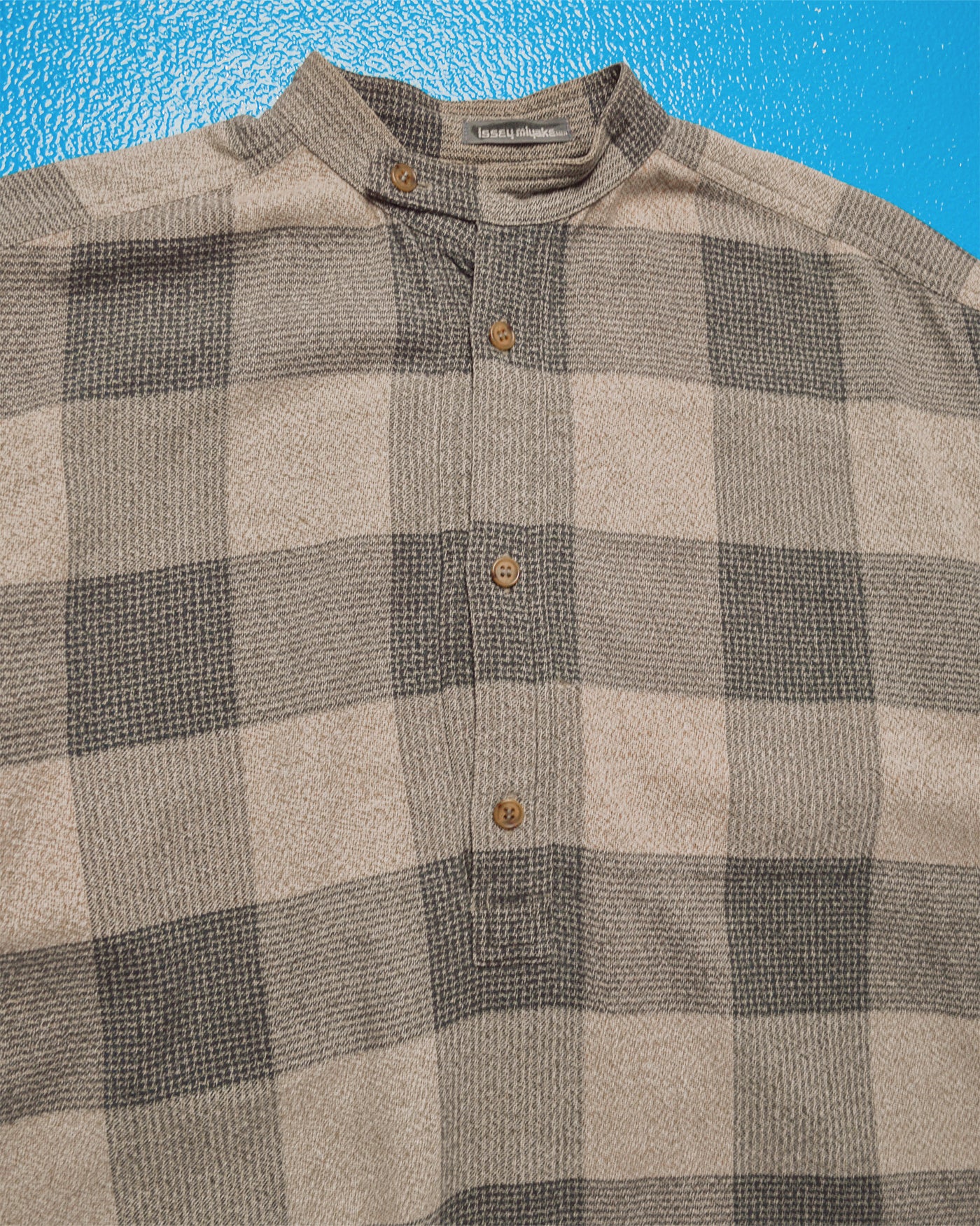 80s Oat  Grey Check Mandarin Collar Shirt (~M~)