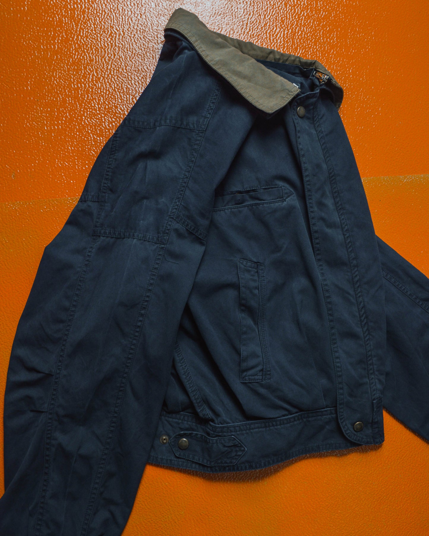 Cropped Navy Pleated Double Detachable Collar Work Jacket (S~M)