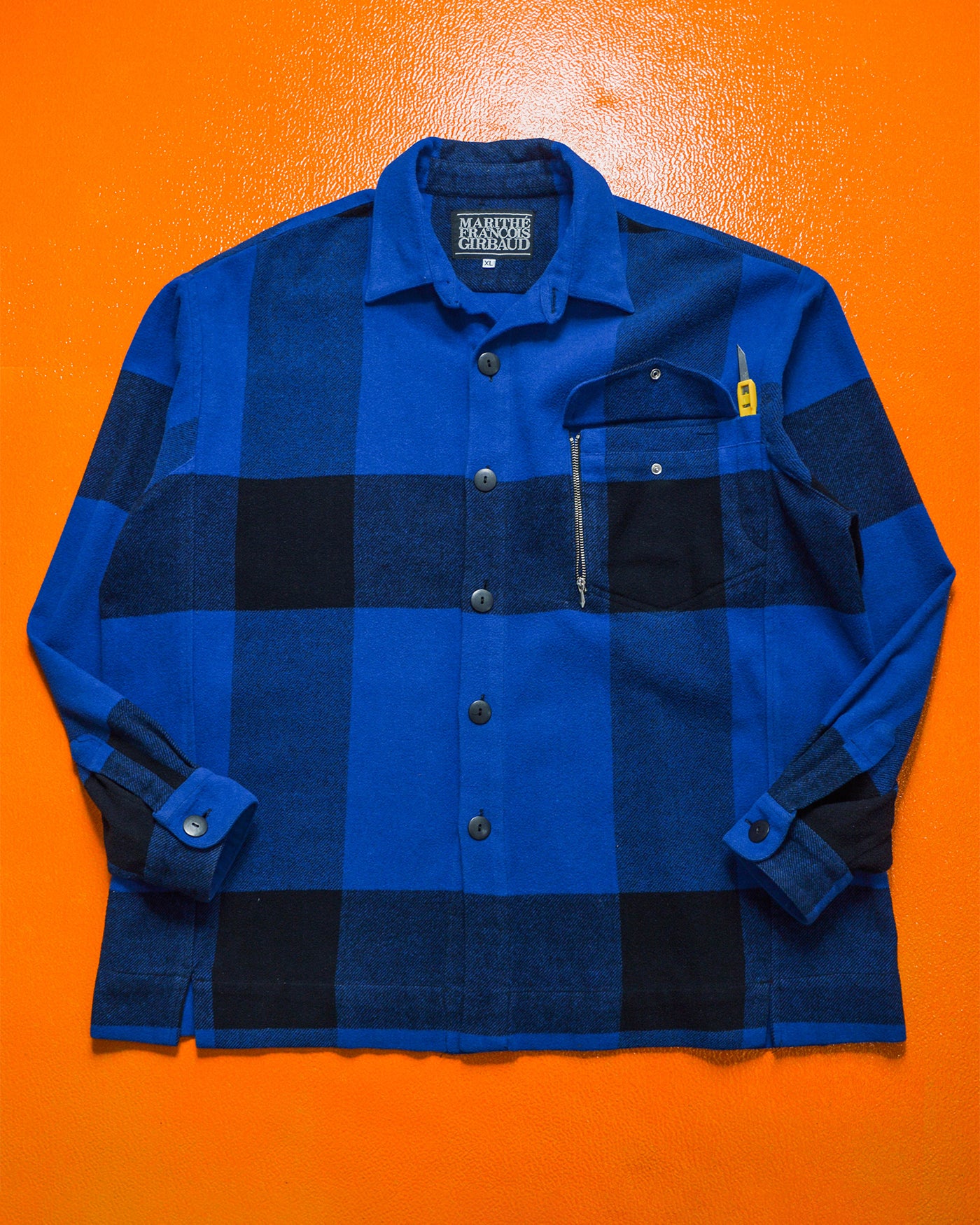 90s Navy Oversized Check Over Shirt (XL)