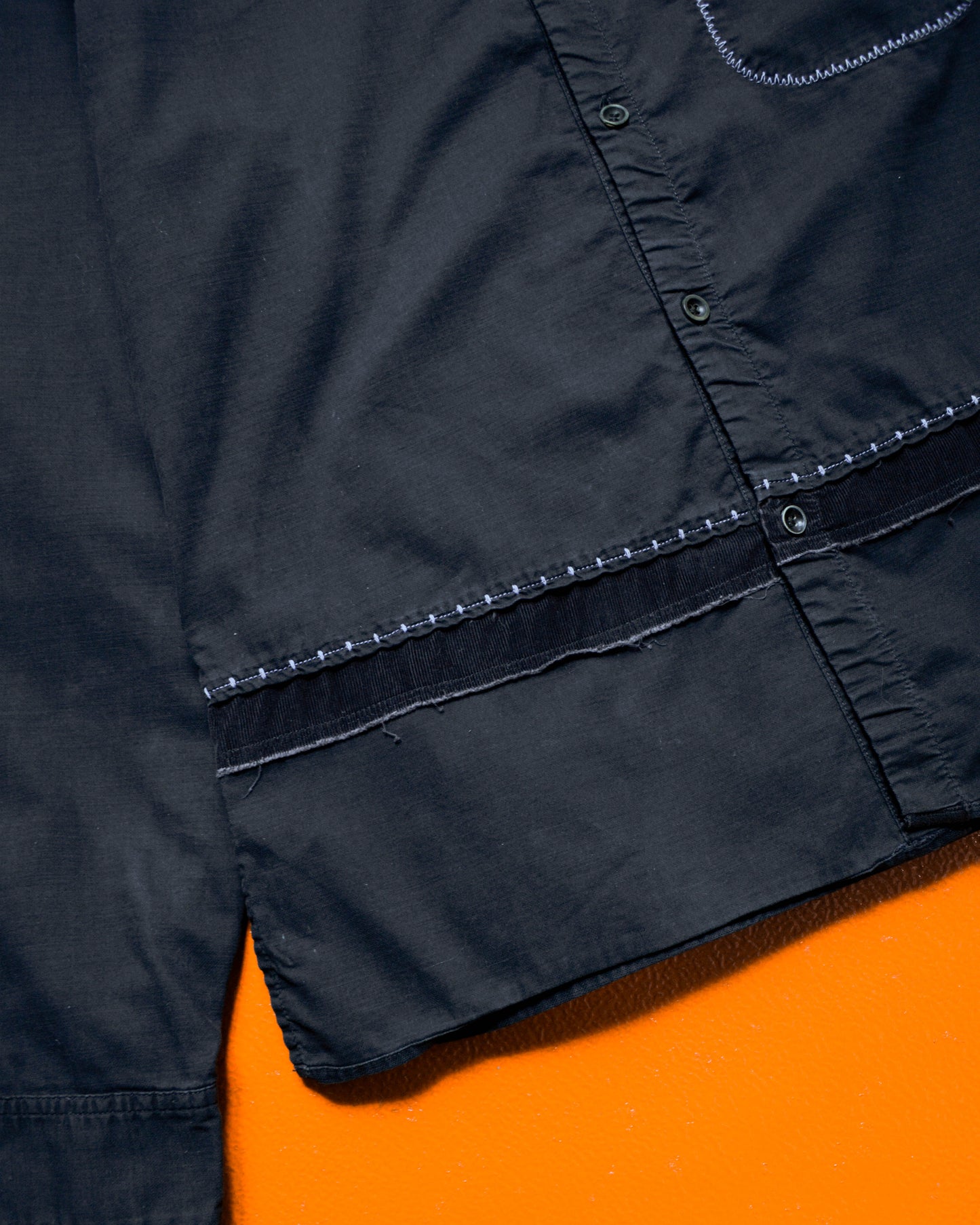 Reconstructed Style Corduroy Panelled Open Collar Longsleeve Shirt (~M~)