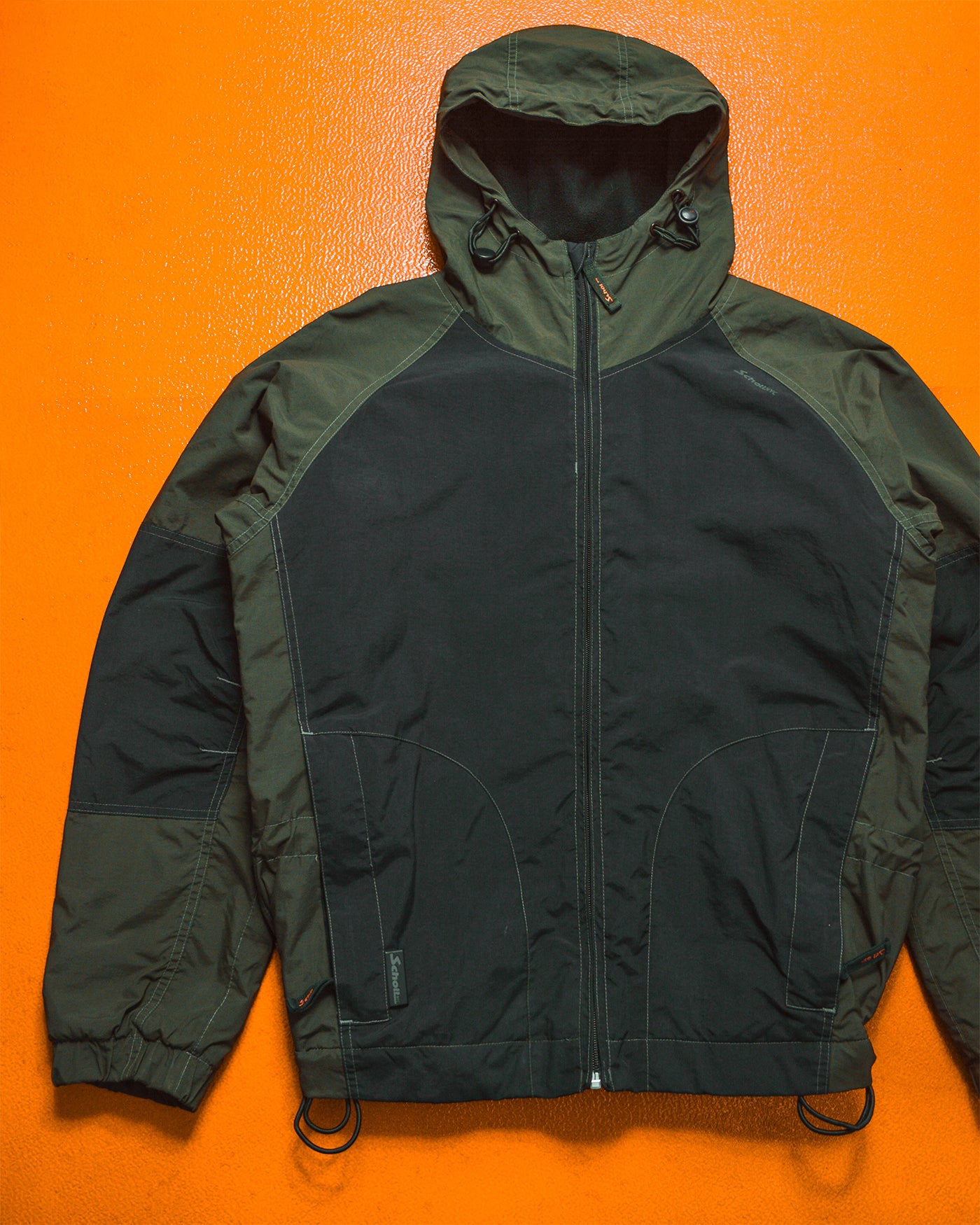 Panelled Muted Green  Black Windbreaker Jacket (S)