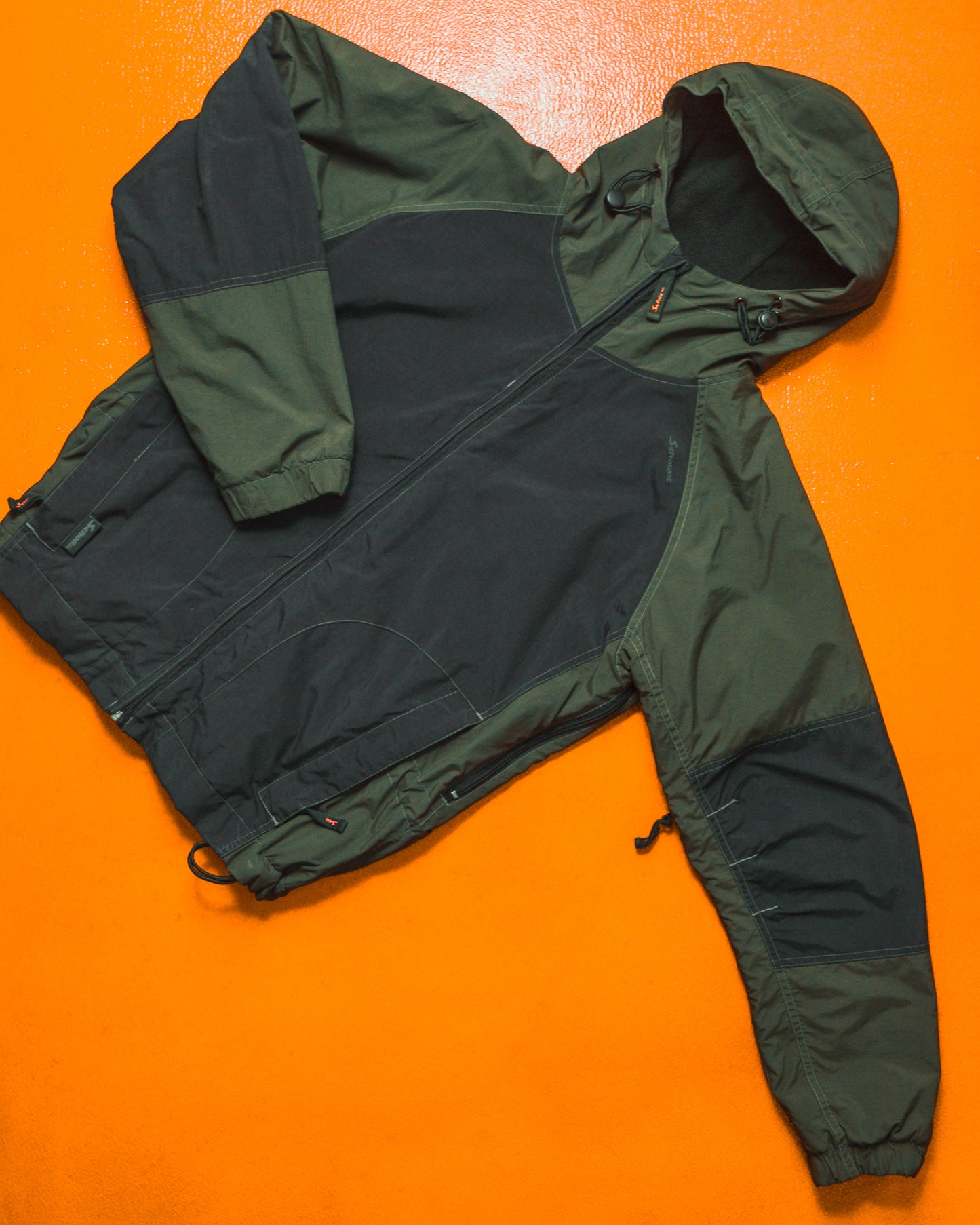 Panelled Muted Green  Black Windbreaker Jacket (S)