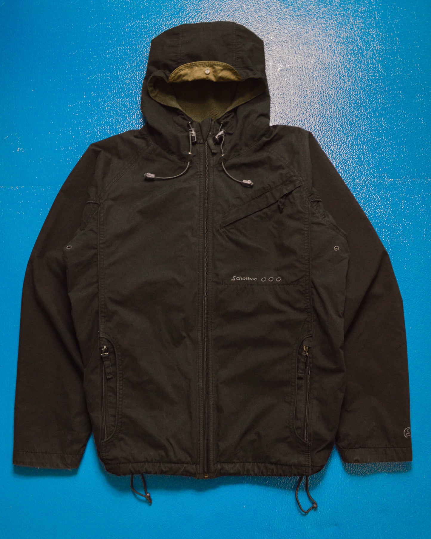 Reversible Cotton Waffle Black  Olive Brown Windbreaker Jacket (S~M)