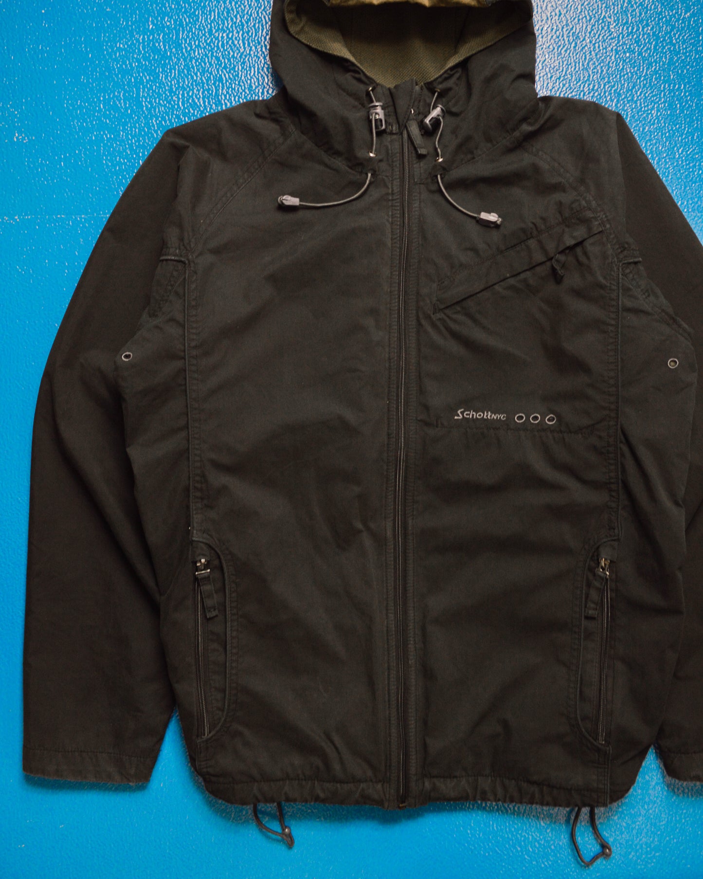 Reversible Cotton Waffle Black  Olive Brown Windbreaker Jacket (S~M)