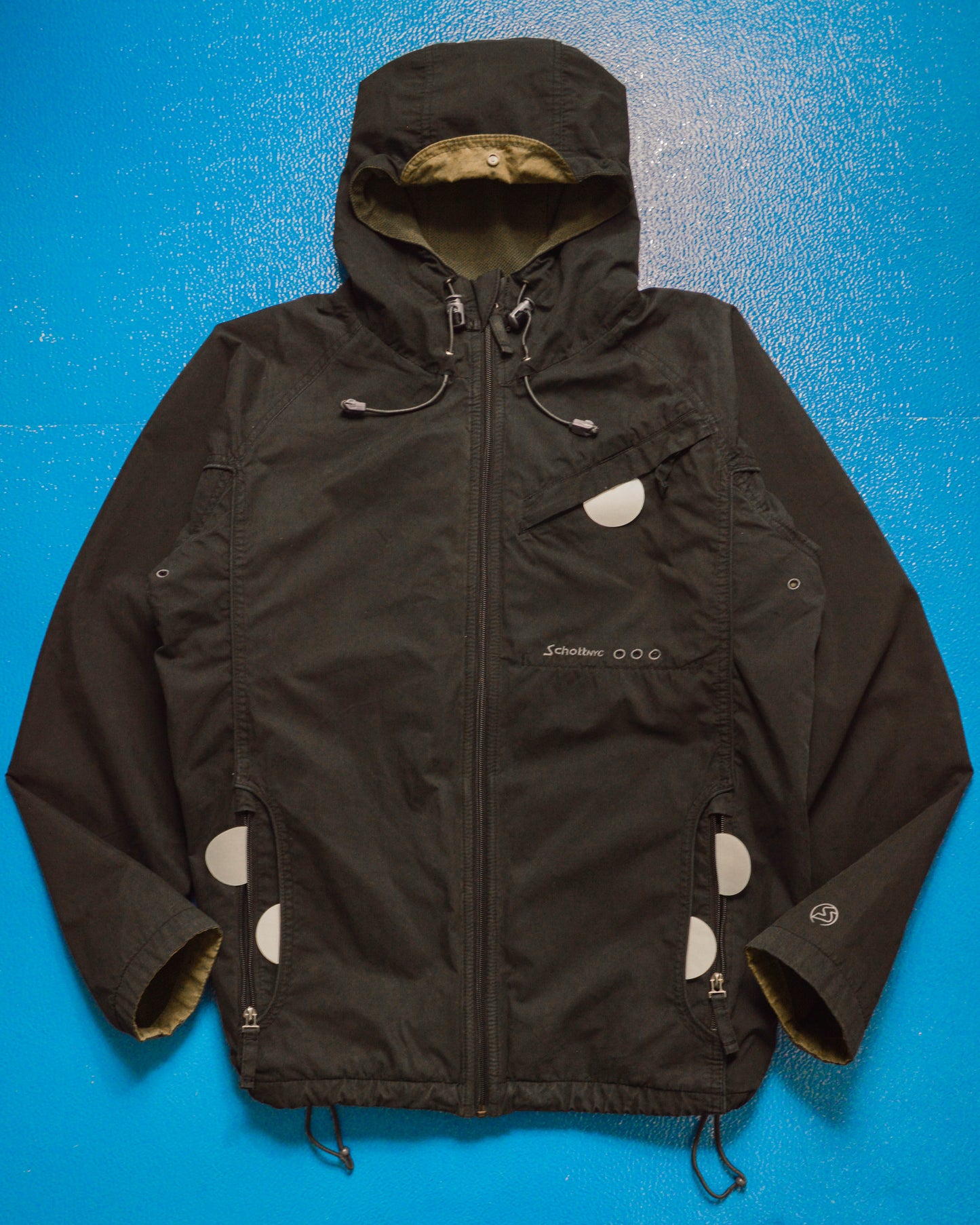 Reversible Cotton Waffle Black  Olive Brown Windbreaker Jacket (S~M)
