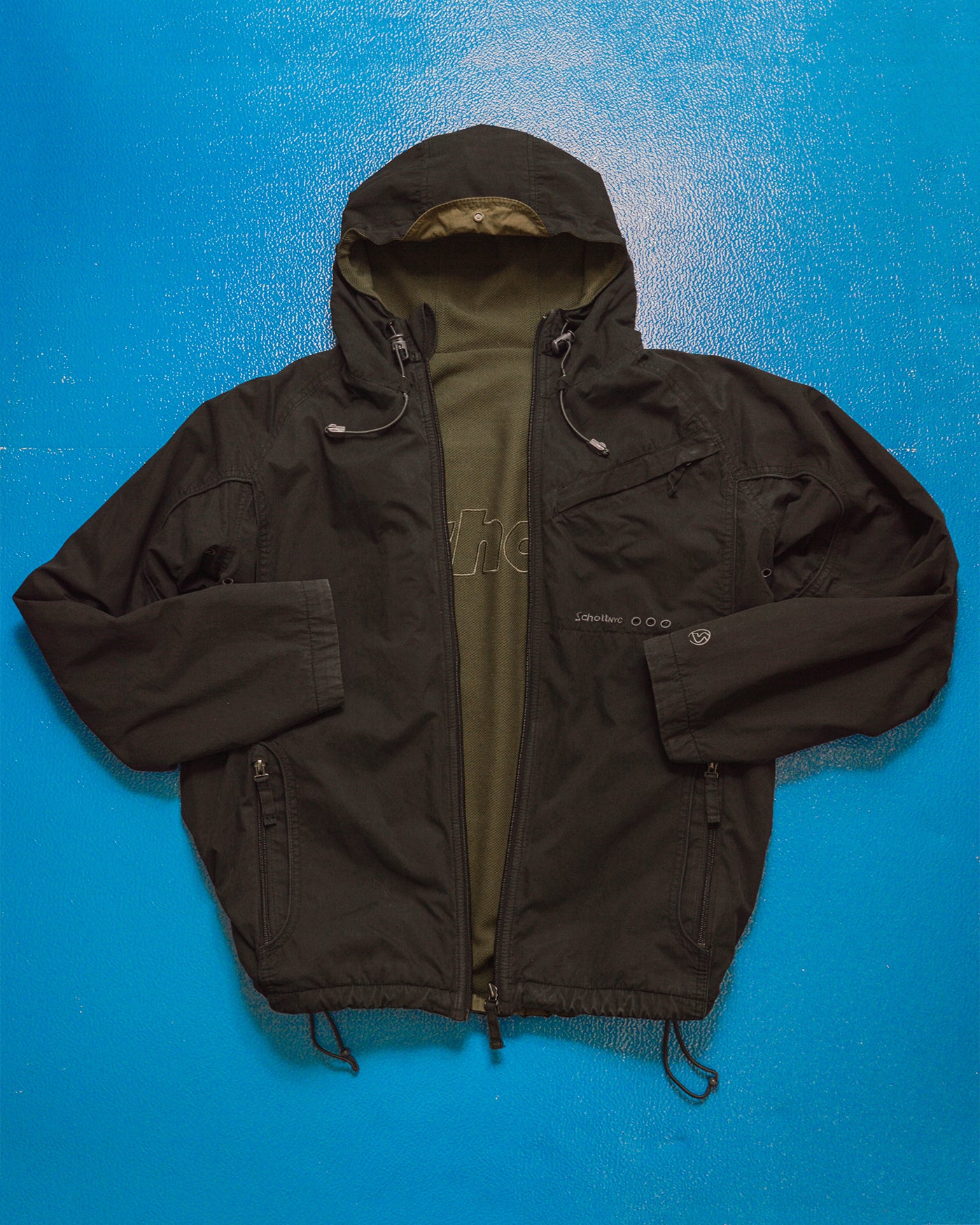 Reversible Cotton Waffle Black  Olive Brown Windbreaker Jacket (S~M)