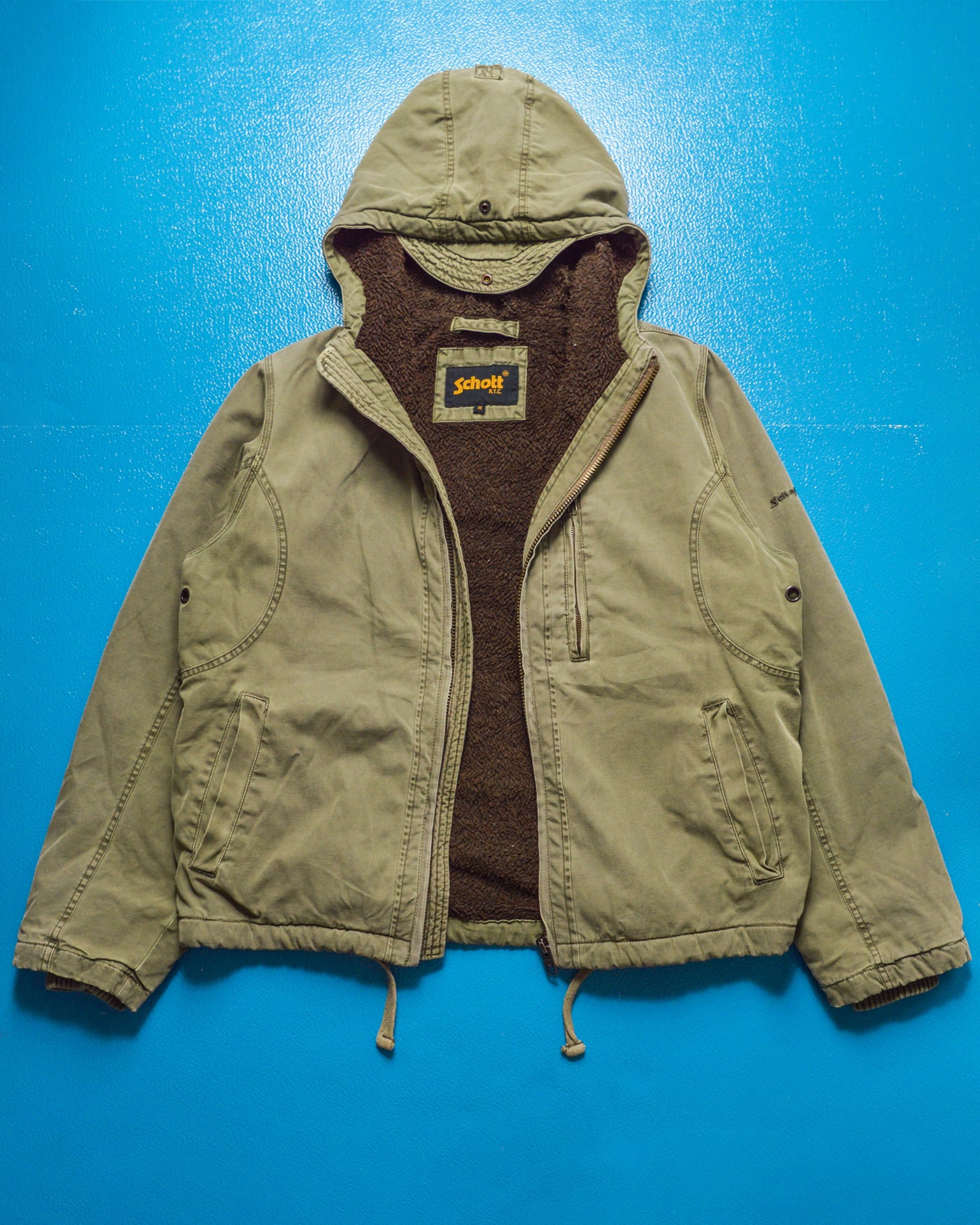 Vintage Fleece Lined Panelled Hooded Military Style Work Jacket (M)