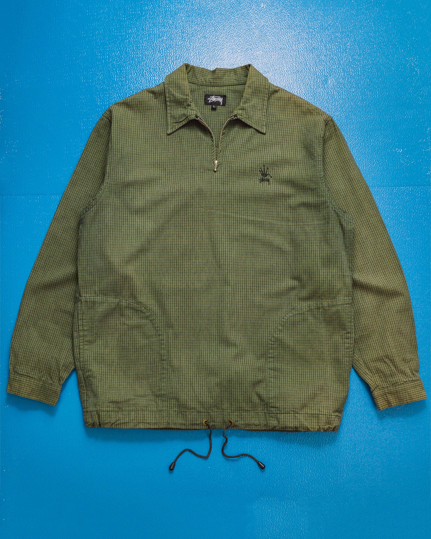 80s Bent Crown Quarter Zip Green Plaid Pullover (~XL~)