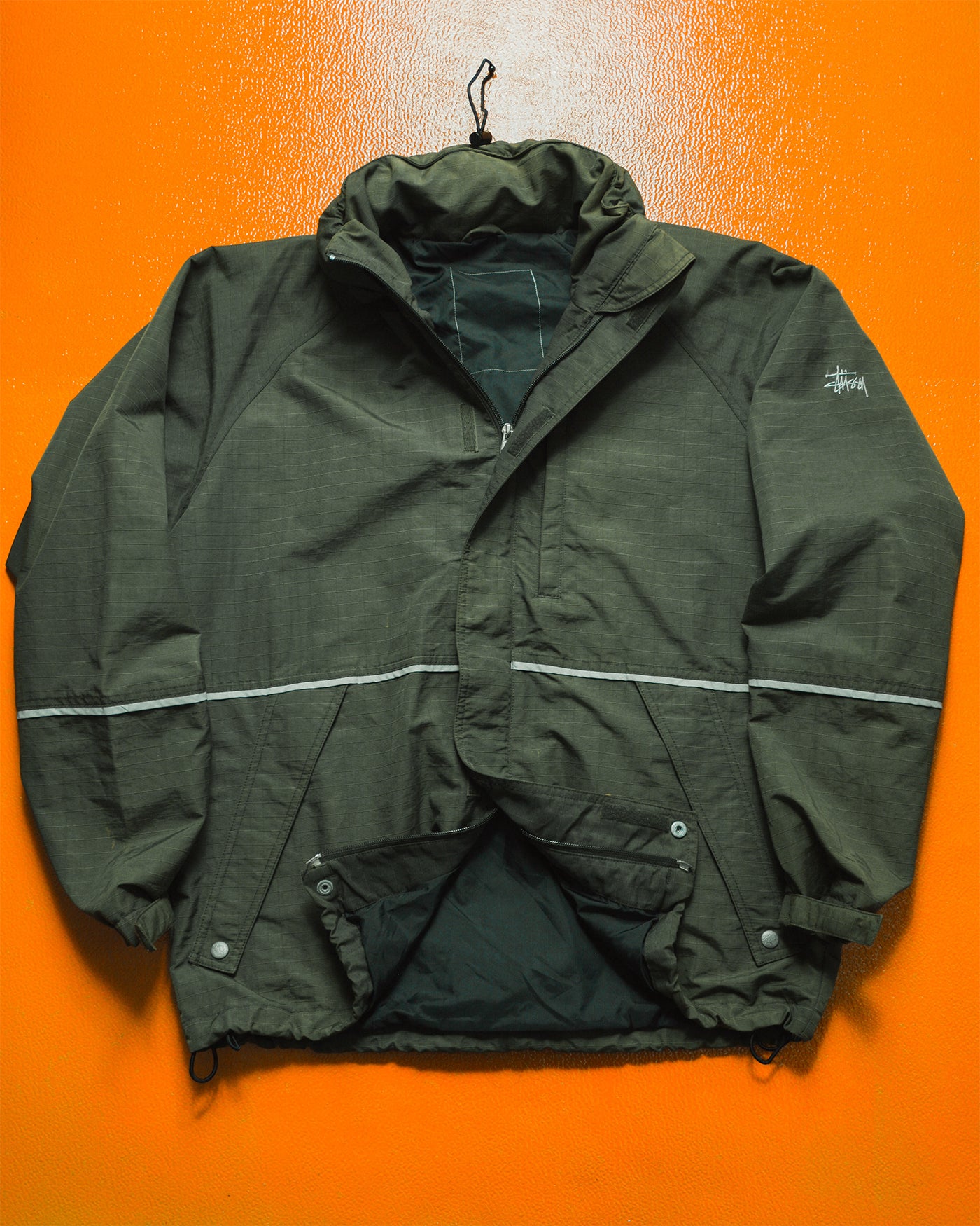 Muted Green Ripstop Sleeve Logo Windbreaker Jacket (~L~)