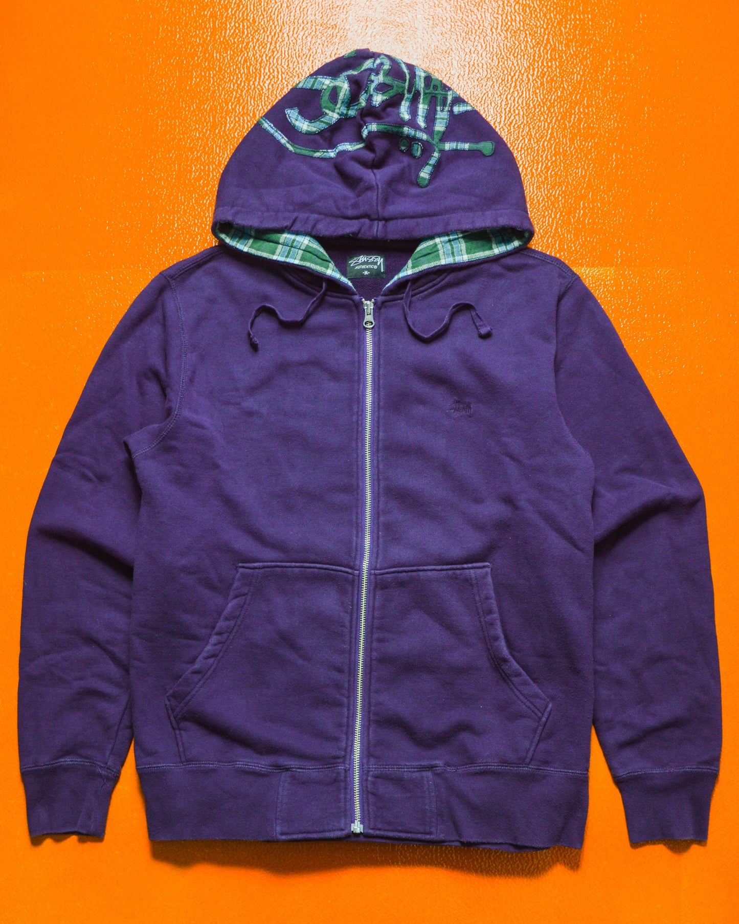 Purple Plaid / Tartan Applique Zip Up Hoody (M)