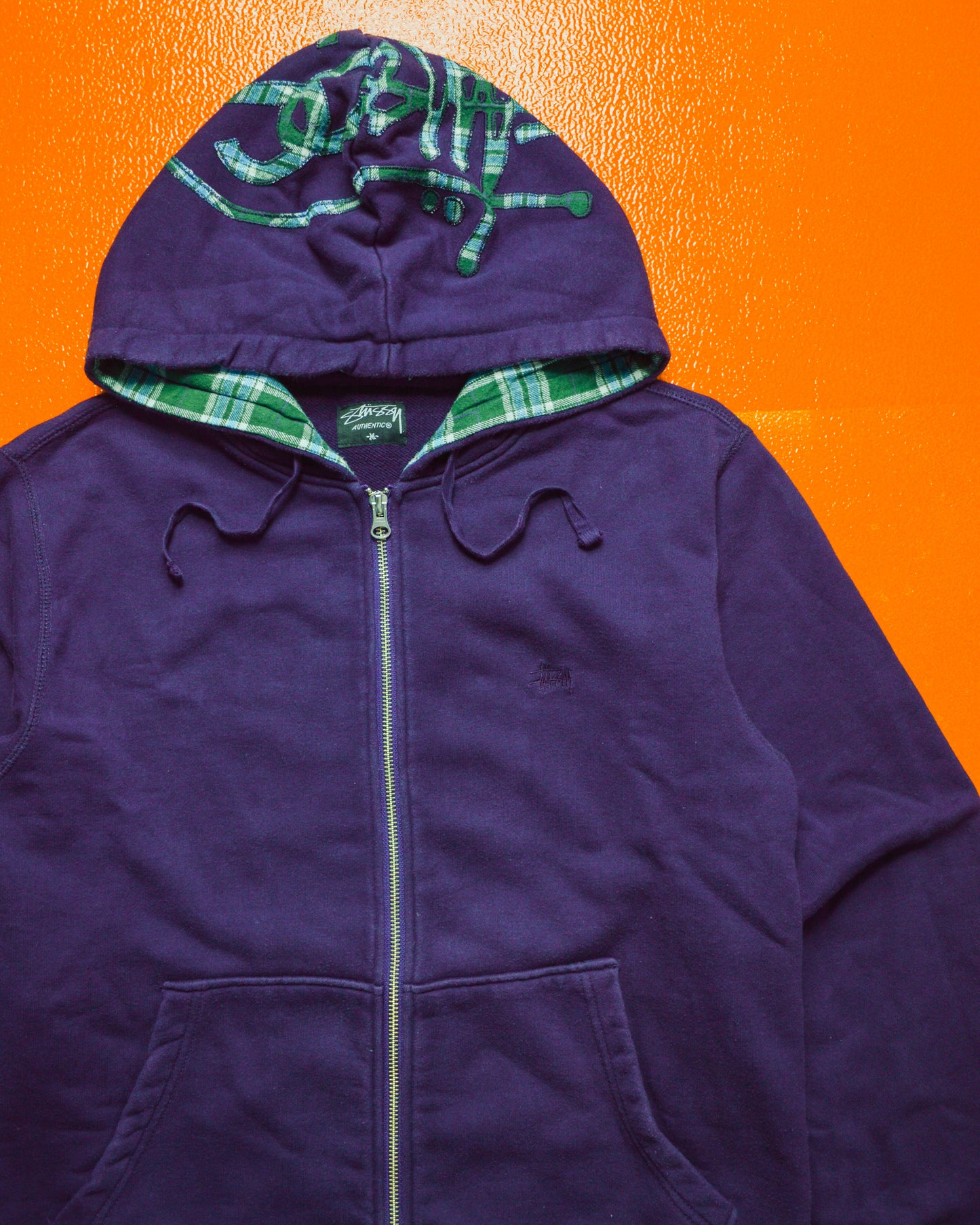 Purple Plaid / Tartan Applique Zip Up Hoody (M)