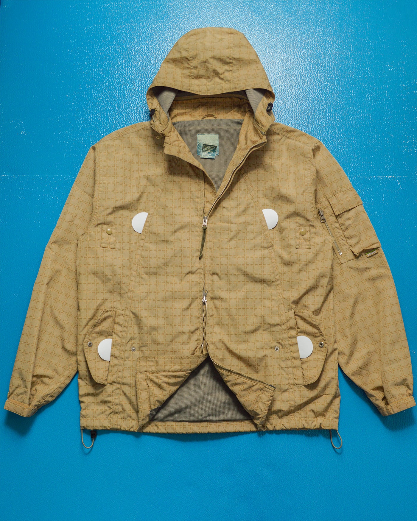 Beige Tiled Print Nylon Windbreaker Jacket (M)