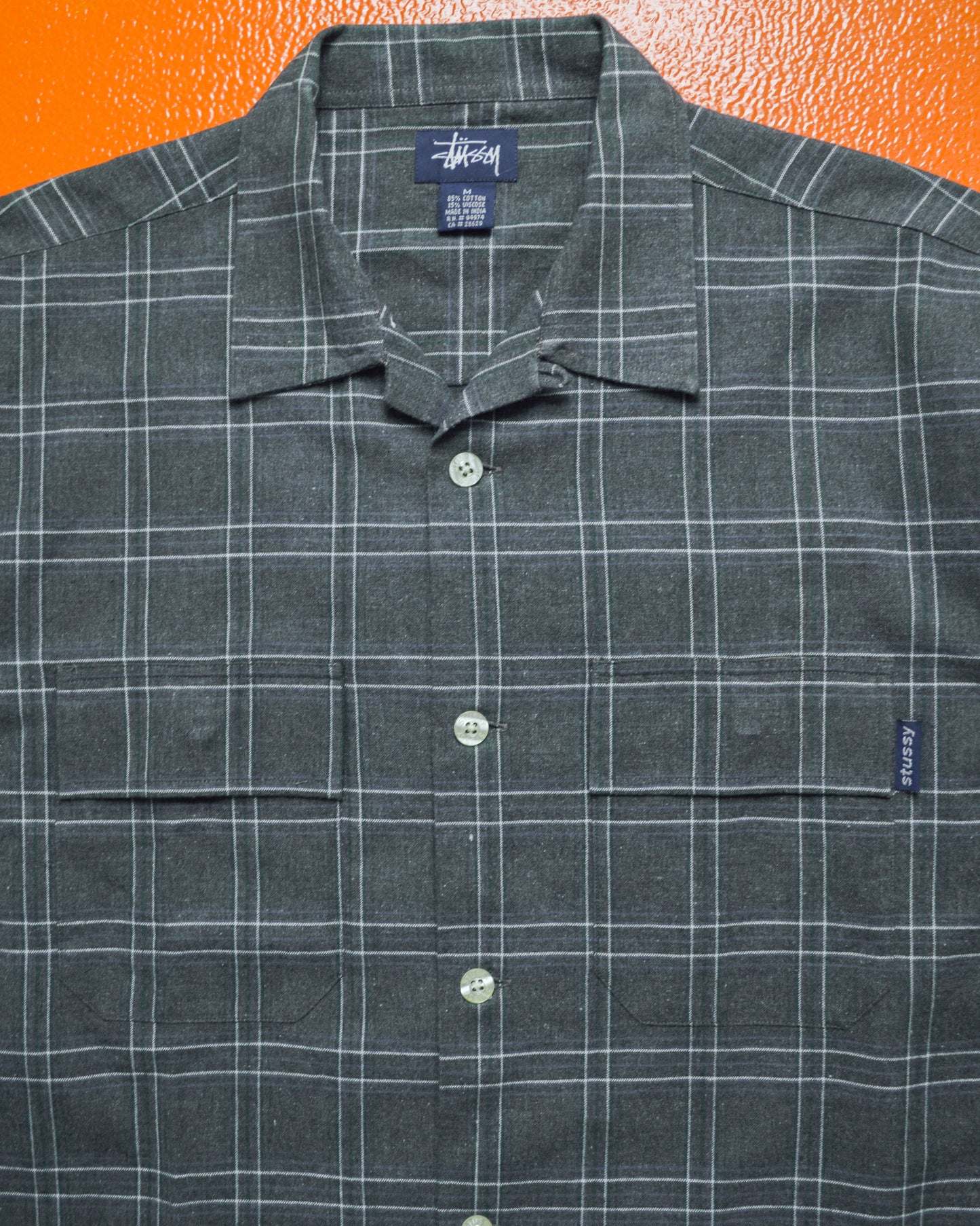 Grey Plaid Open Collar Longsleeve Shirt (M)
