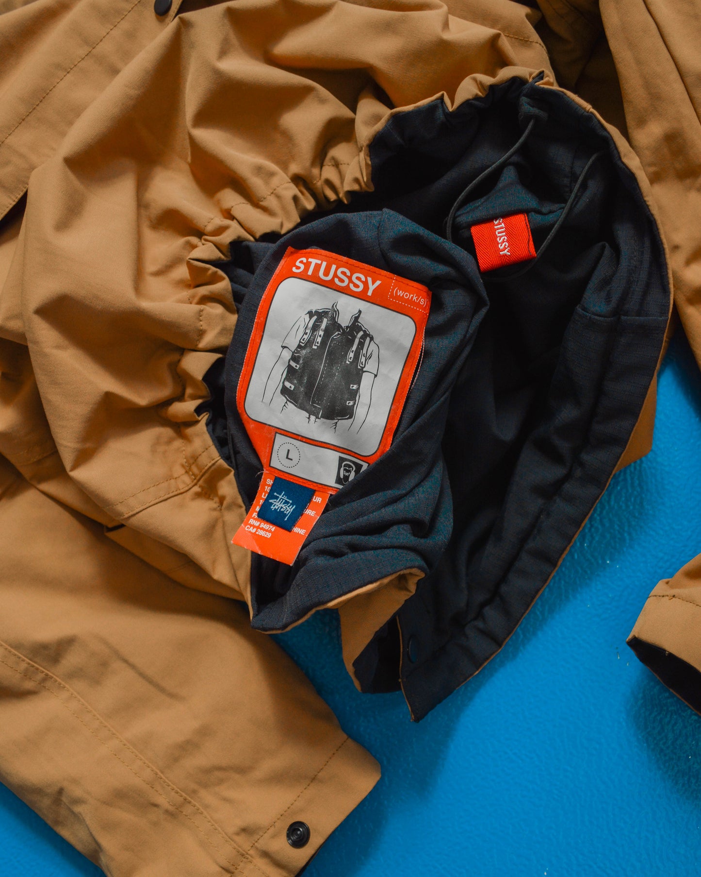 Works Reversible Textured Black / Caramel Brown Ventilated Windbreaker Jacket (L)