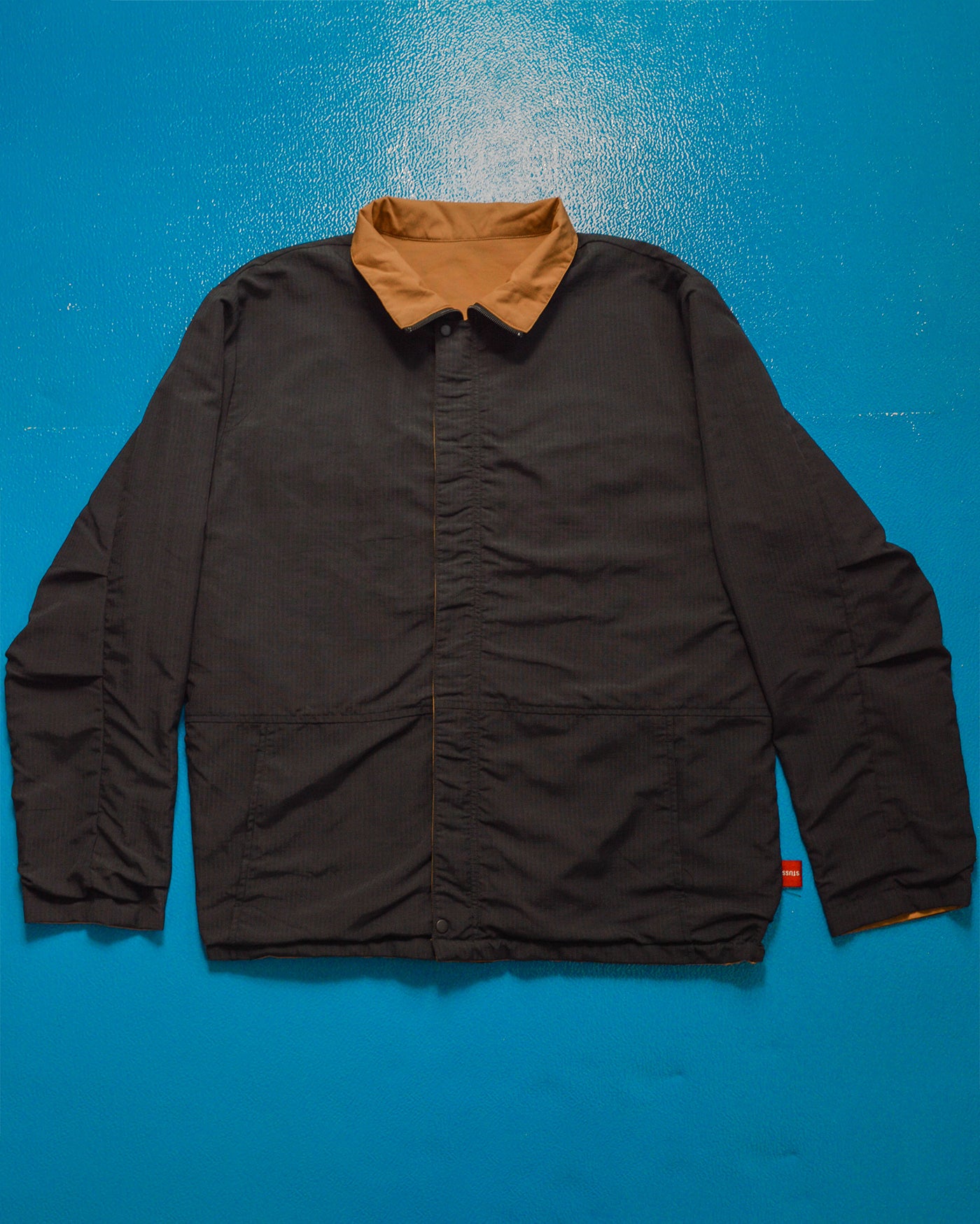 Works Reversible Textured Black / Caramel Brown Ventilated Windbreaker Jacket (L)