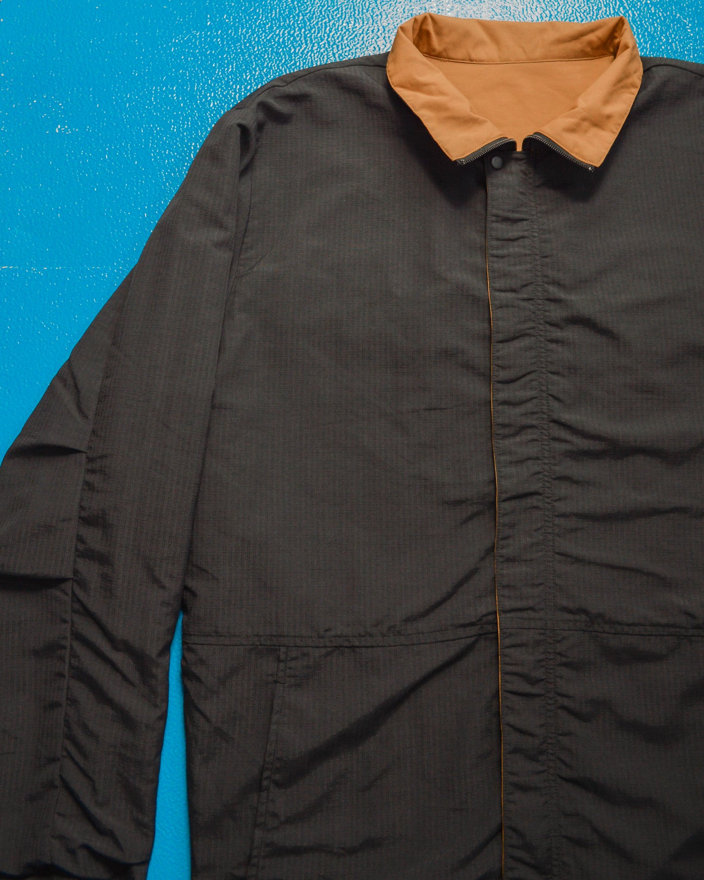 Works Reversible Textured Black / Caramel Brown Ventilated Windbreaker Jacket (L)