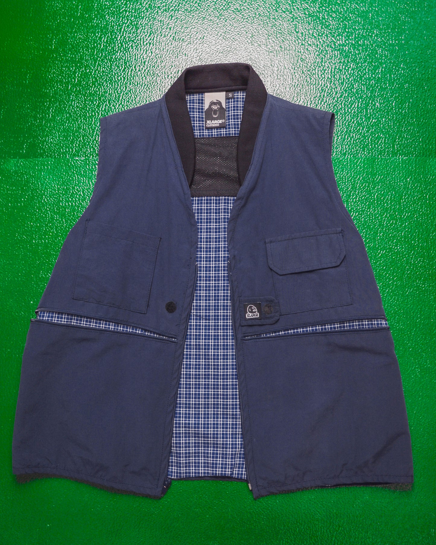 Navy Check Panelled Utility Vest (S)