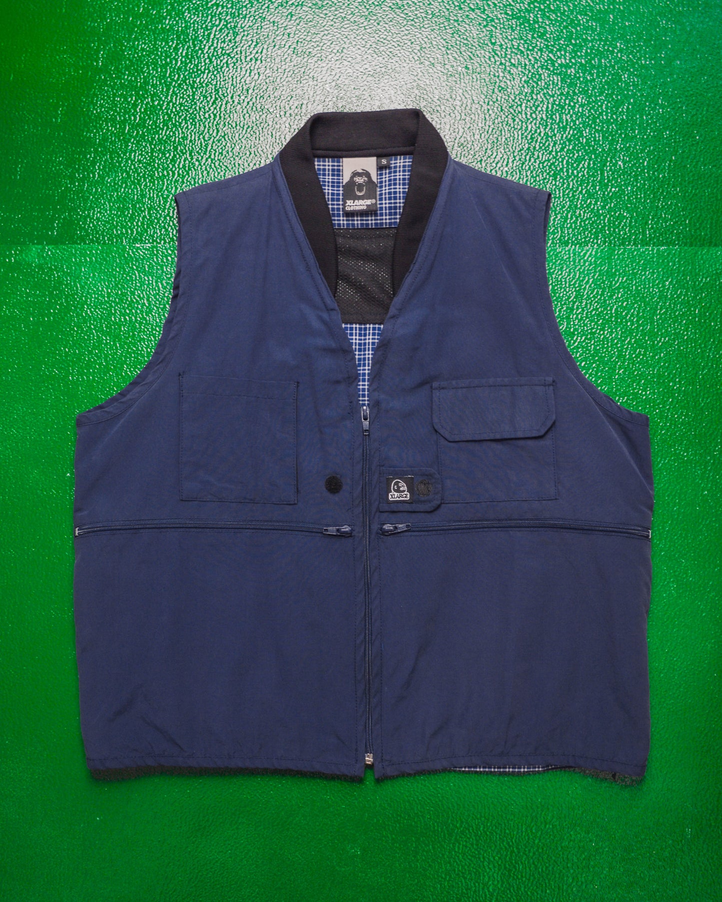 Navy Check Panelled Utility Vest (S)