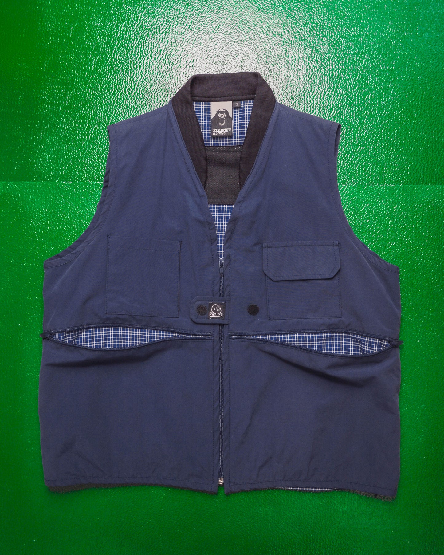 Navy Check Panelled Utility Vest (S)