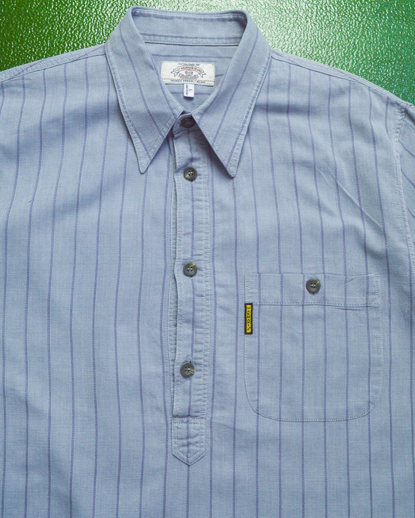 Armani 90s Blue Vertical Striped Shirt (L~XL)