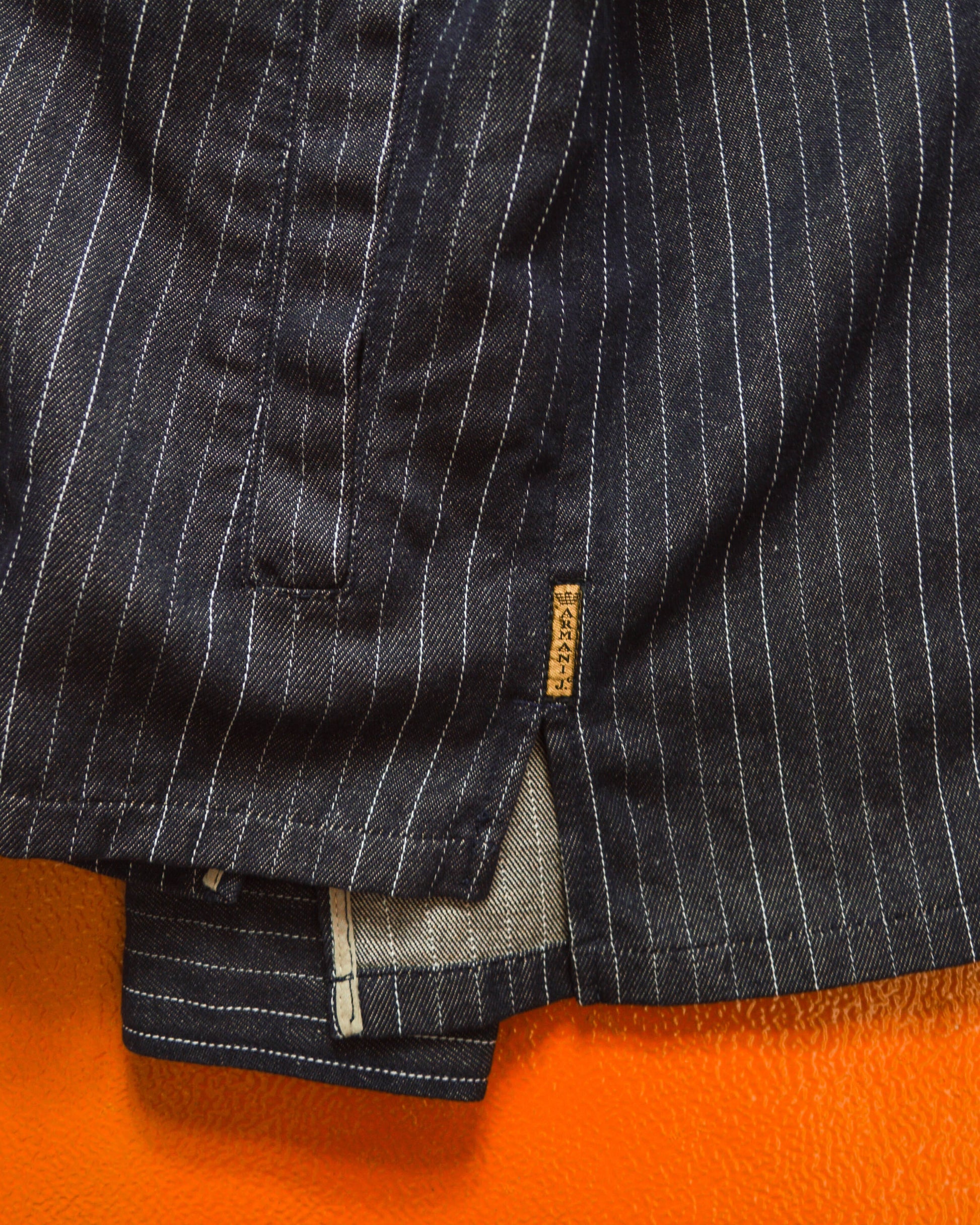 Armani Dark Wash Striped Cotton / Hemp Denim Zip Up Jacket (~L~)