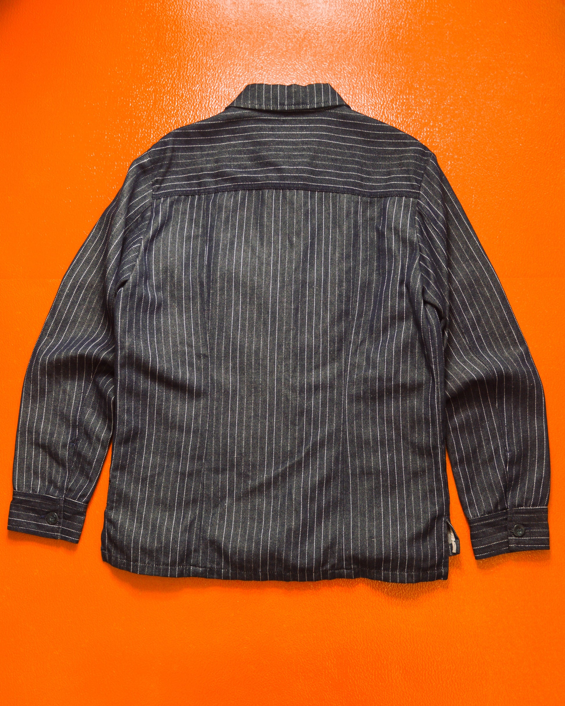 Armani Dark Wash Striped Cotton / Hemp Denim Zip Up Jacket (~L~)