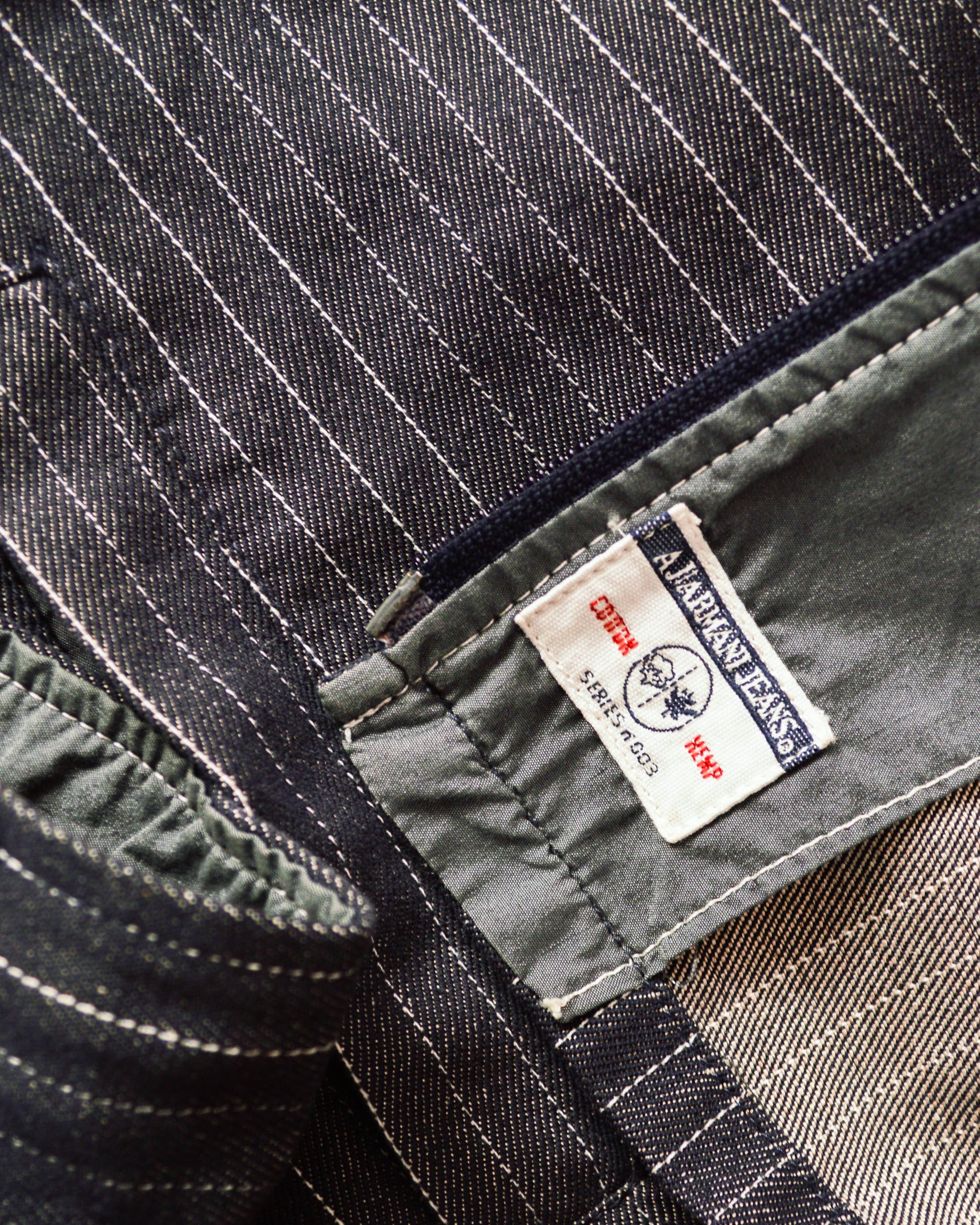 Armani Dark Wash Striped Cotton / Hemp Denim Zip Up Jacket (~L~)
