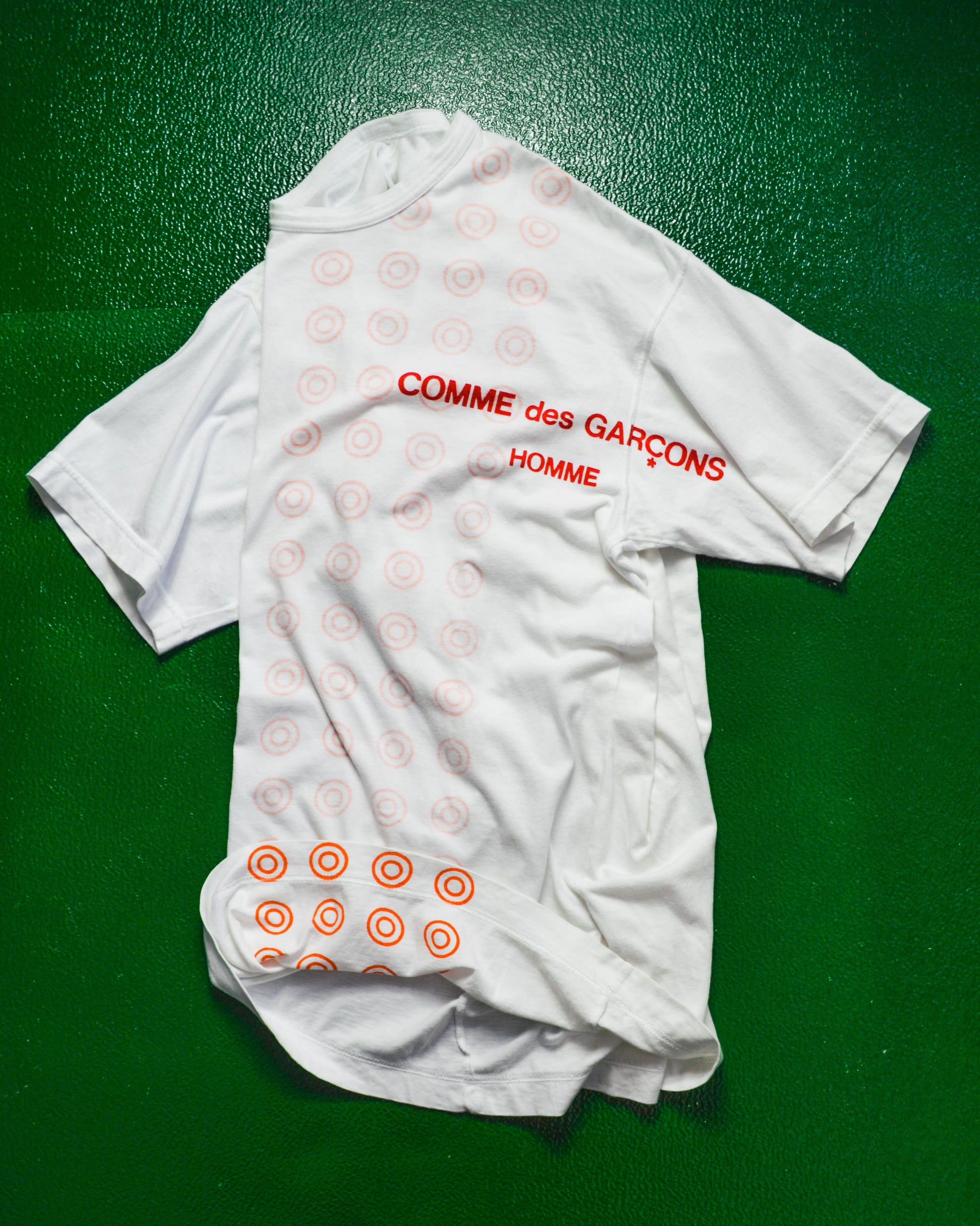 Comme Des Garçons Homme 1999 Double sided Polka / Logo Print Red / Orange T-shirt (M~L)