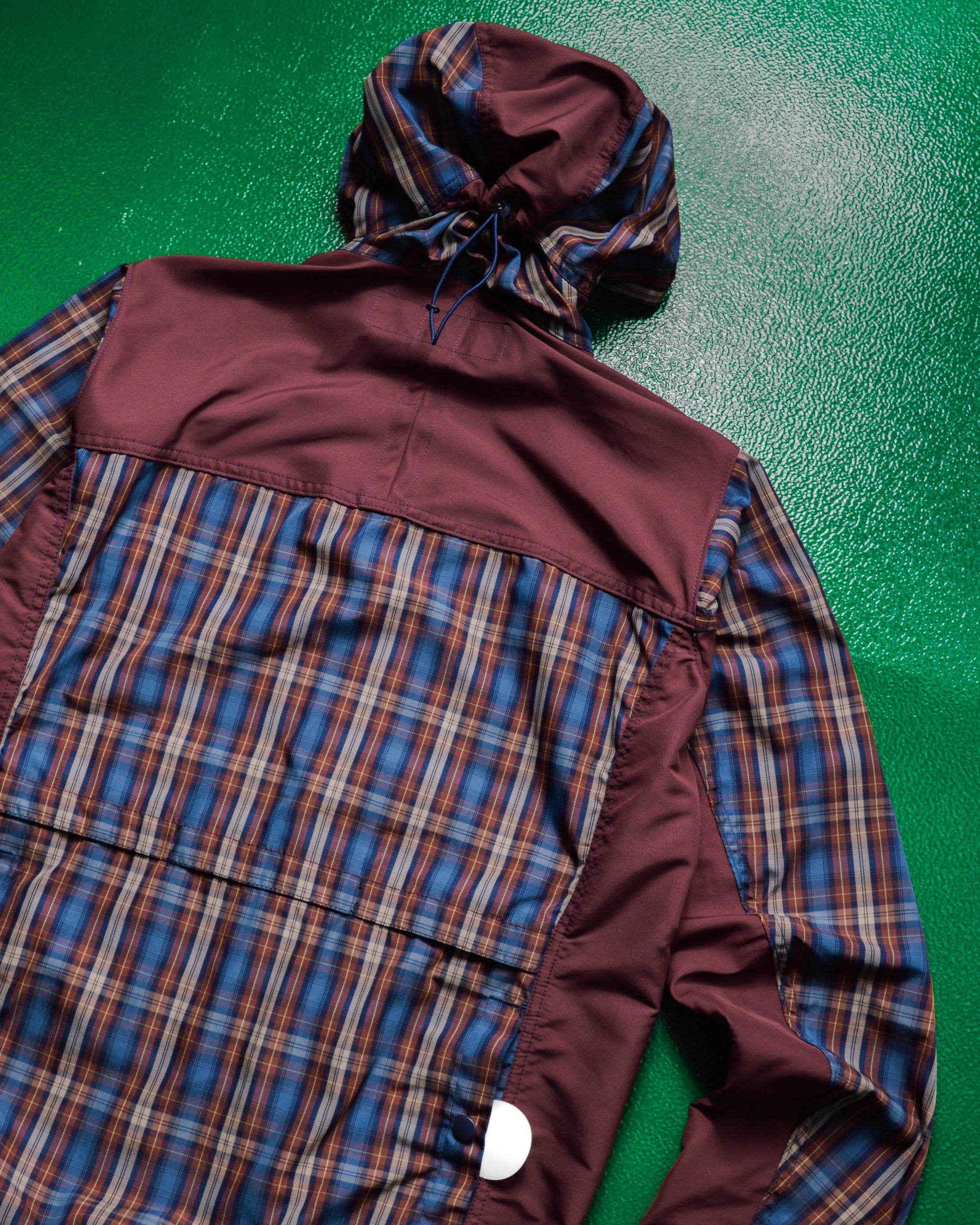 Comme Des Garçons Homme 2012 Panelled Plaid Burgundy / Navy Windbreaker Jacket (~M~)