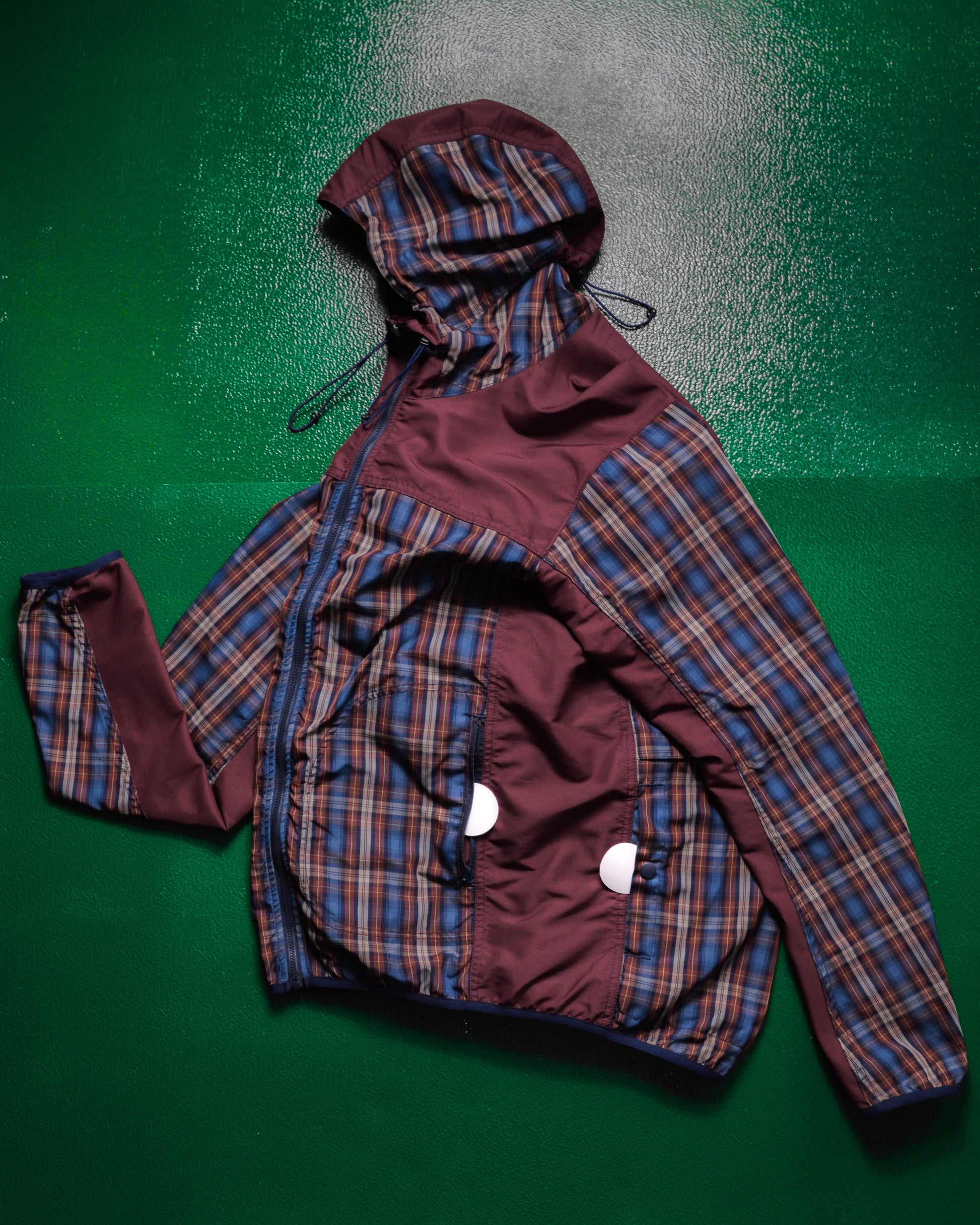 Comme Des Garçons Homme 2012 Panelled Plaid Burgundy / Navy Windbreaker Jacket (~M~)