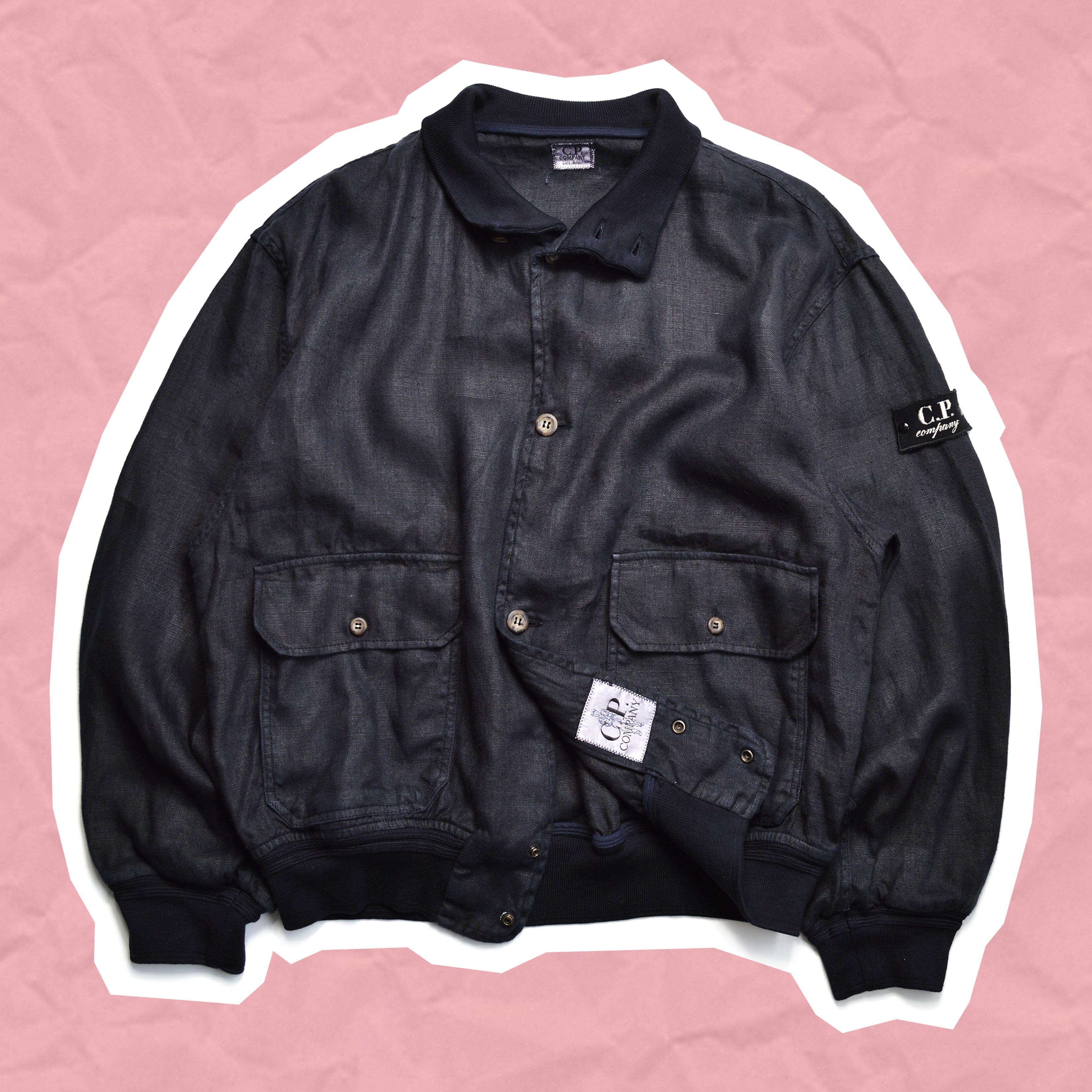 Linoflax C.P Company S/S 1997 Navy Linoflax Garment Dyed Flying Jacket (~M ...
