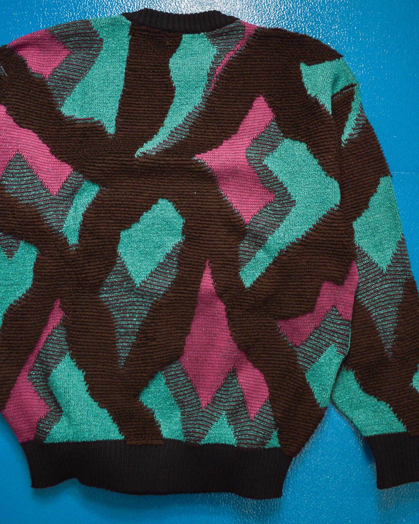 Ficce /Yoshiyuki Konishi Teal / Magenta / Brown / Black Abstract Multi Layered Woven Knit Jumper (~M~)