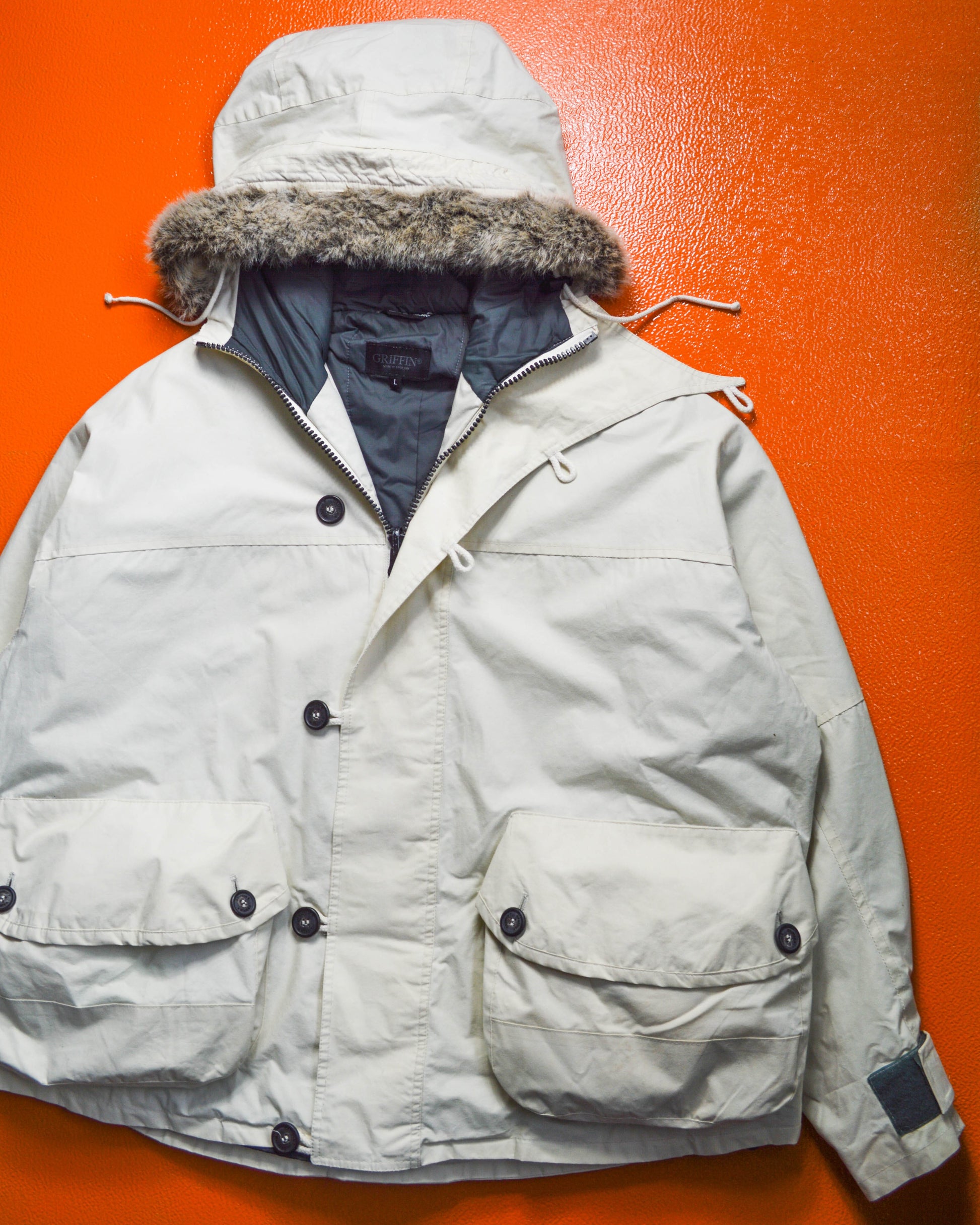 Griffin Cream 3-D Cargo Pertex Short Parka Jacket (L)