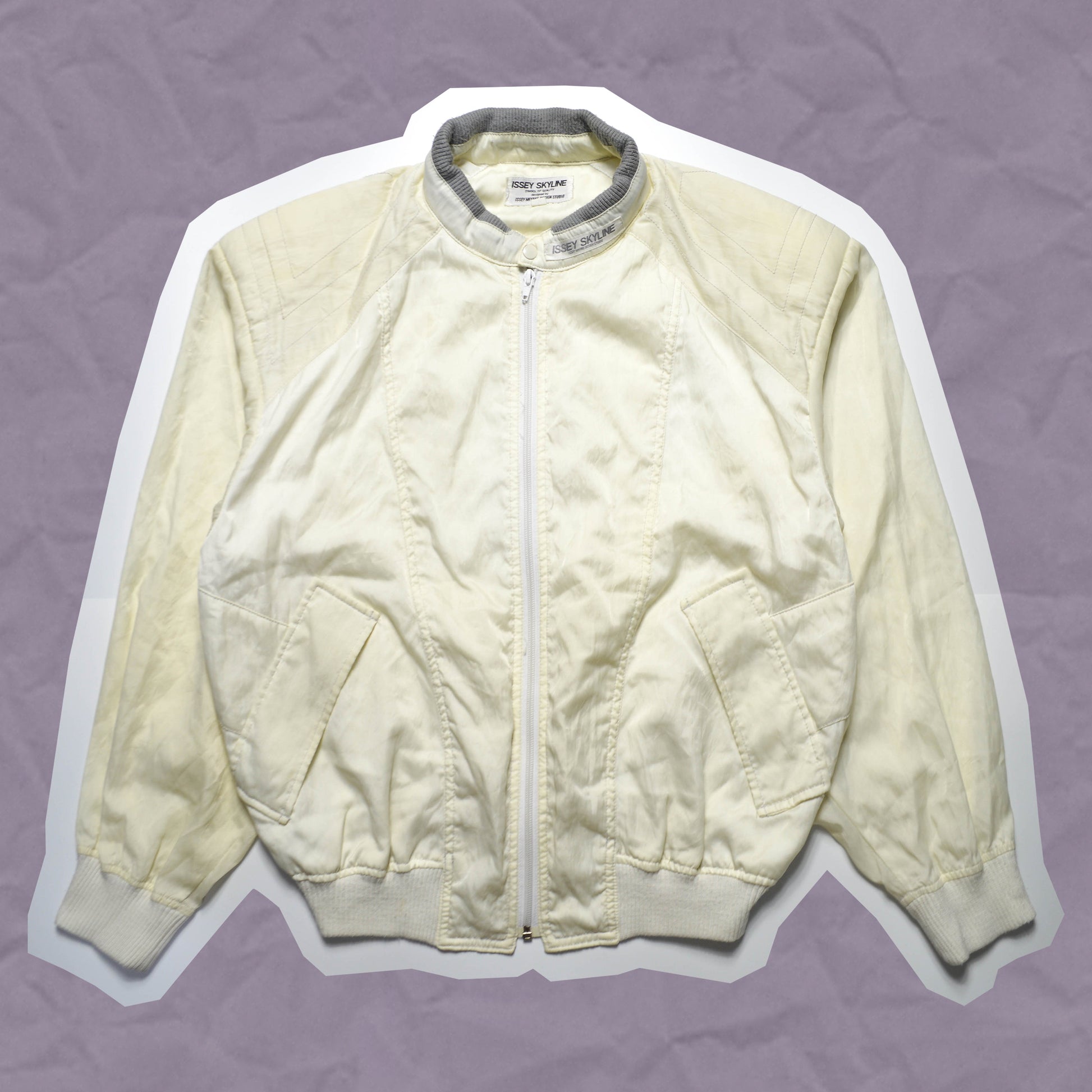 Issey Miyake Cream Skyline Translucent Bomber Jacket (~M~)