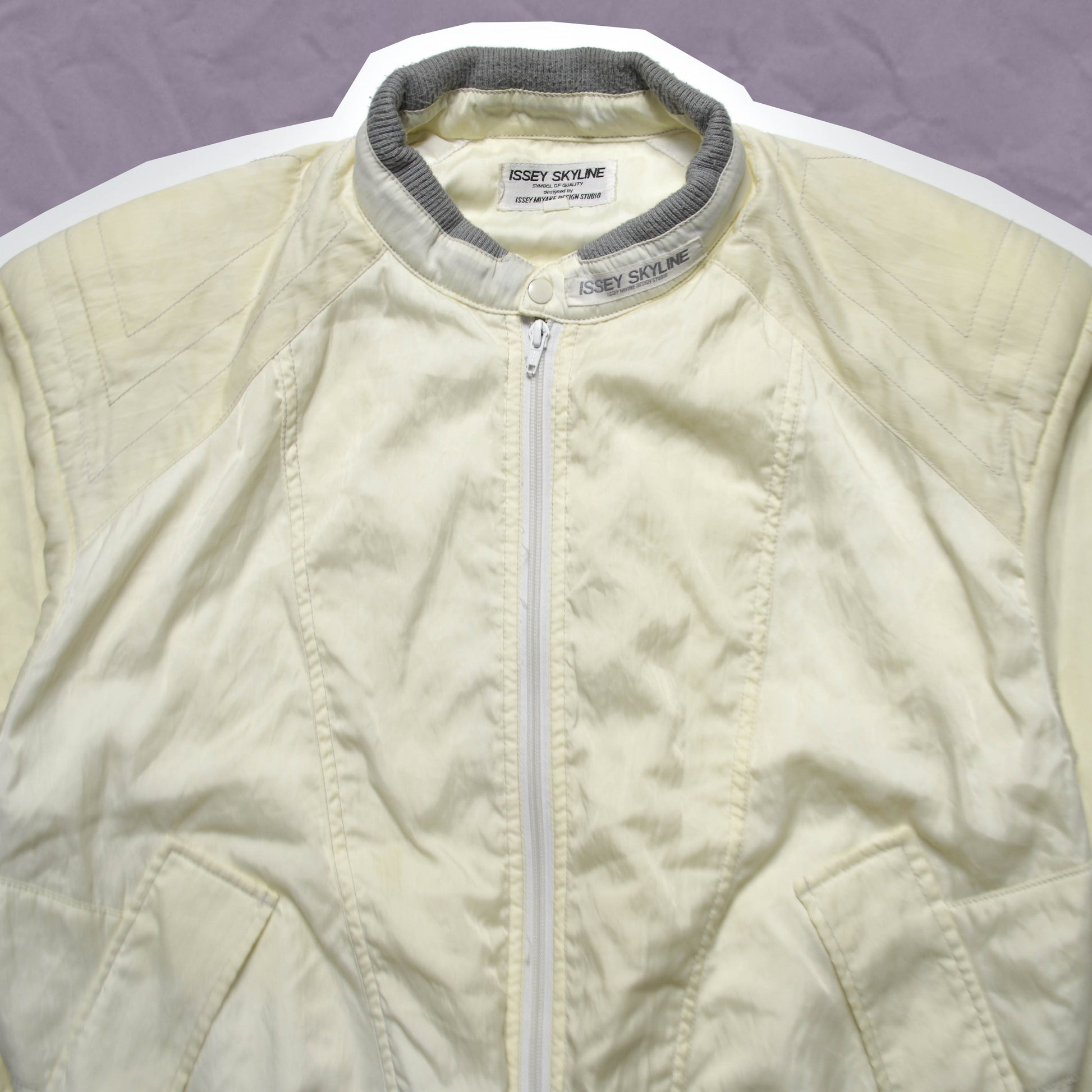 Issey Miyake Cream Skyline Translucent Bomber Jacket (~M~)