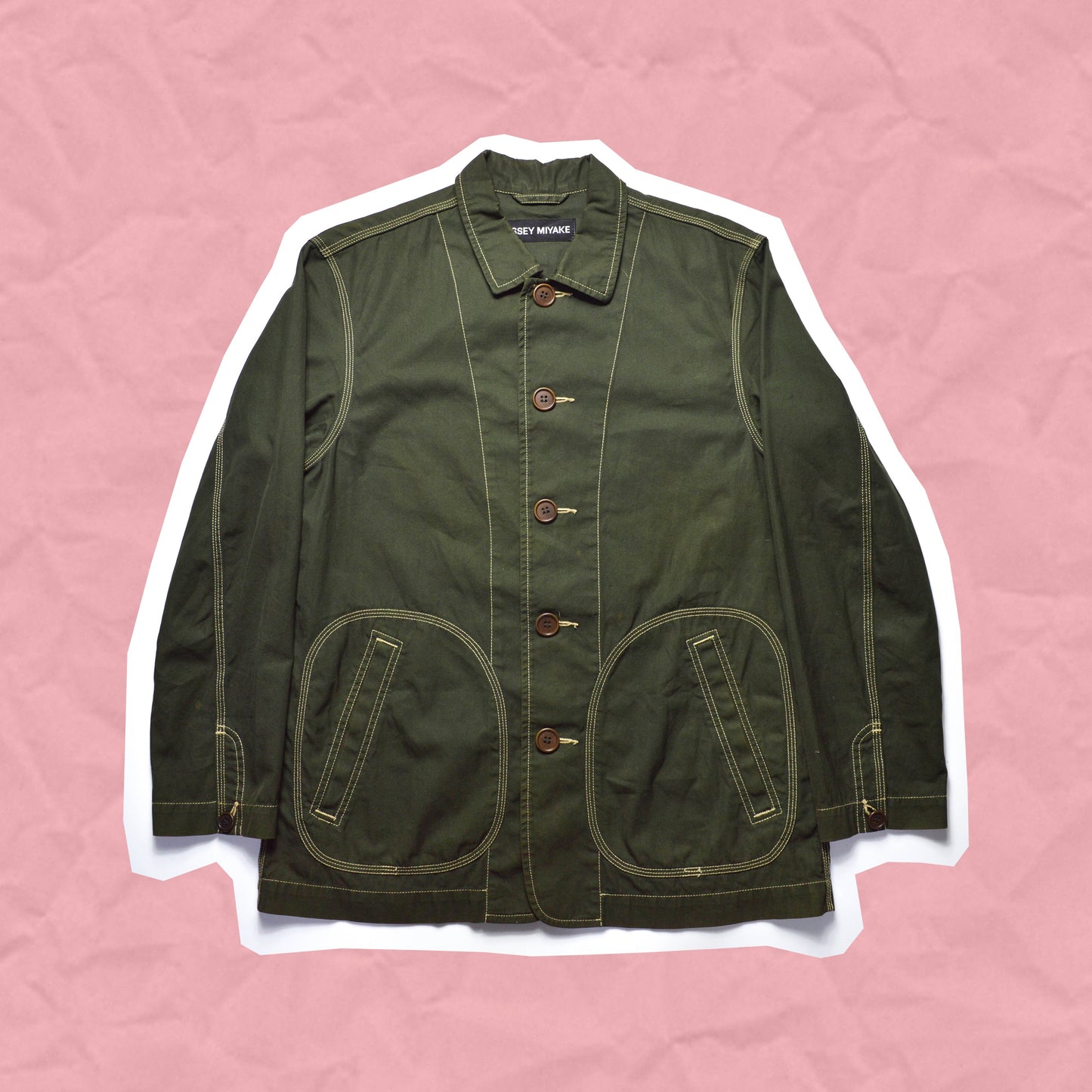 Issey Miyake Green Contrast Stitch Dark Olive Work Jacket (~M~)