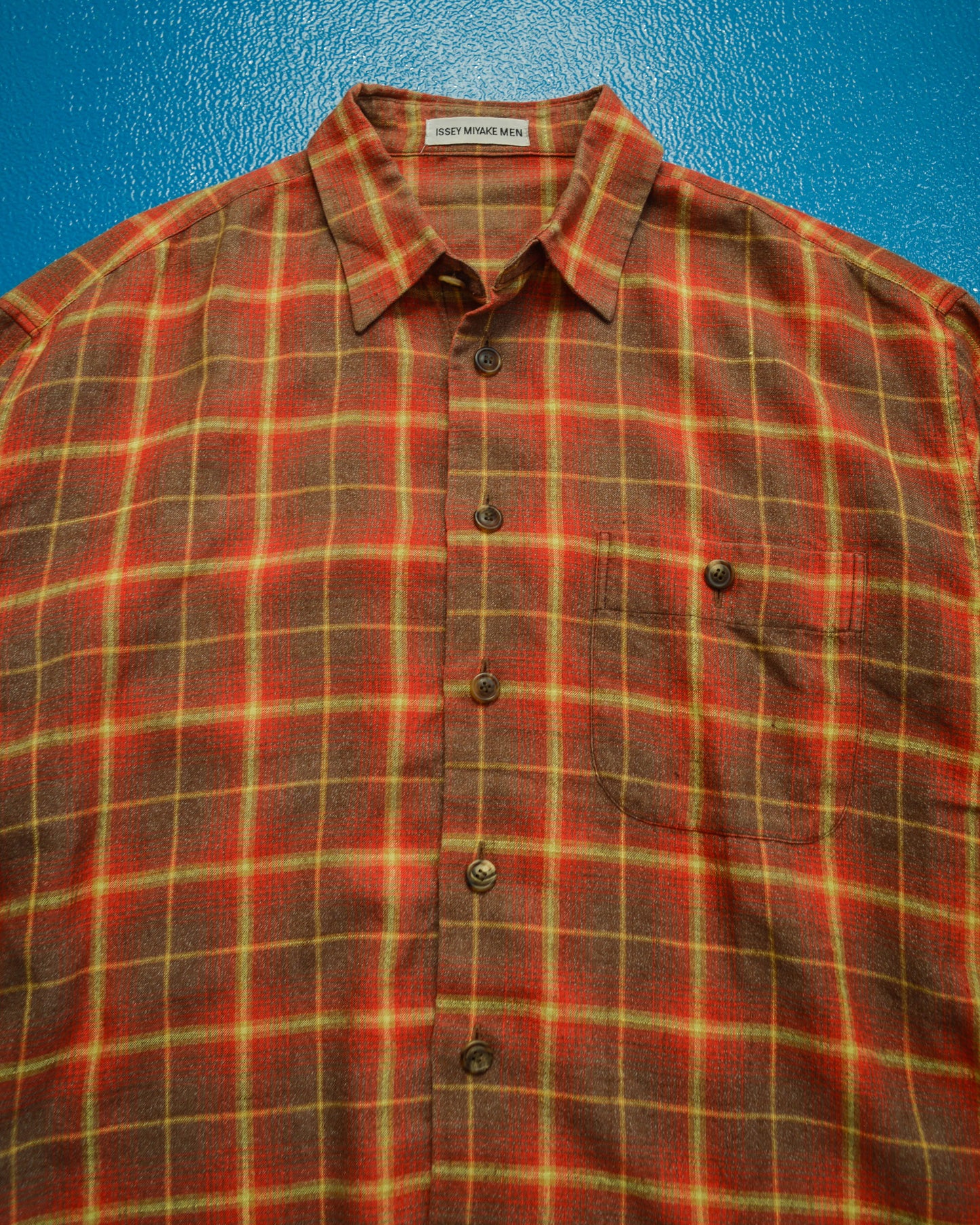 Issey Miyake Men 1997 Red Brown Yellow Plaid Wide Shirt (~L~)