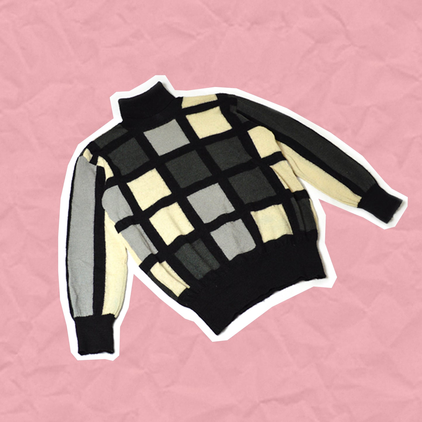 Issey Miyake "Tonal Mondrian" Turtleneck Sweater (~M~)