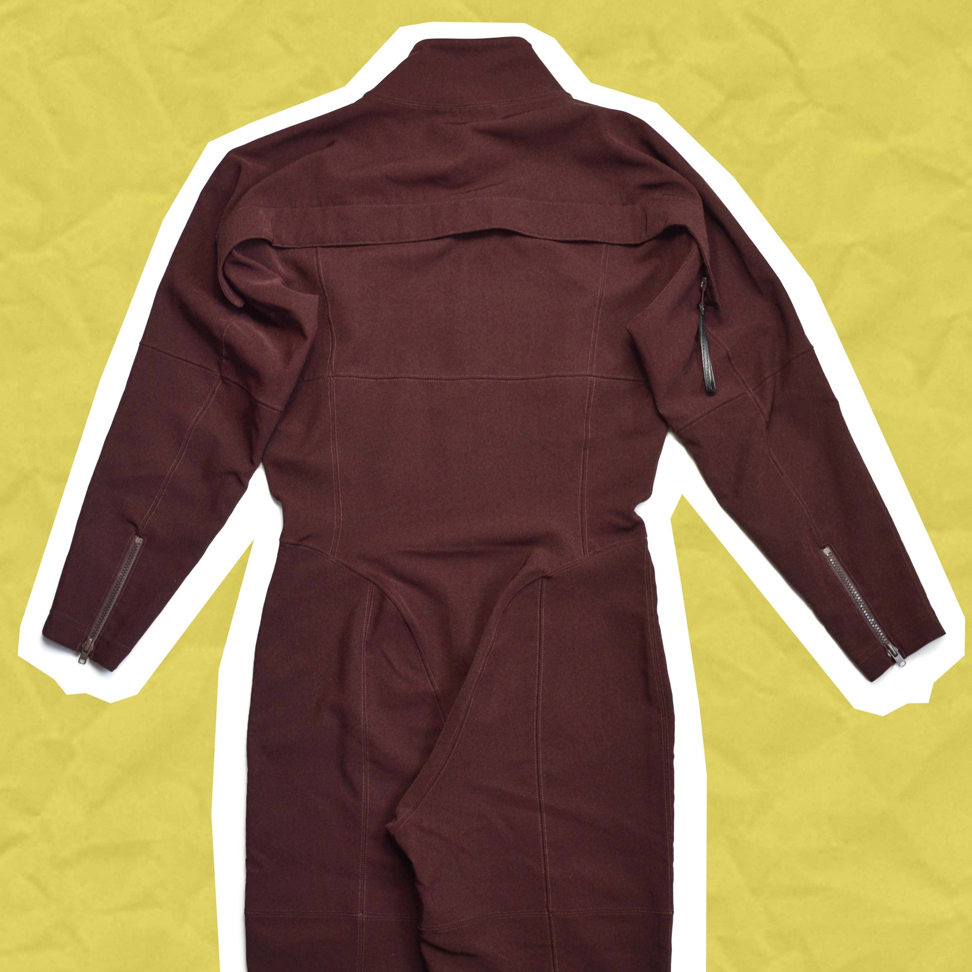 Issey Miyake Womens F/W 1997 Deep Maroon Asymmetrical Zip Jumpsuit (~XS~)