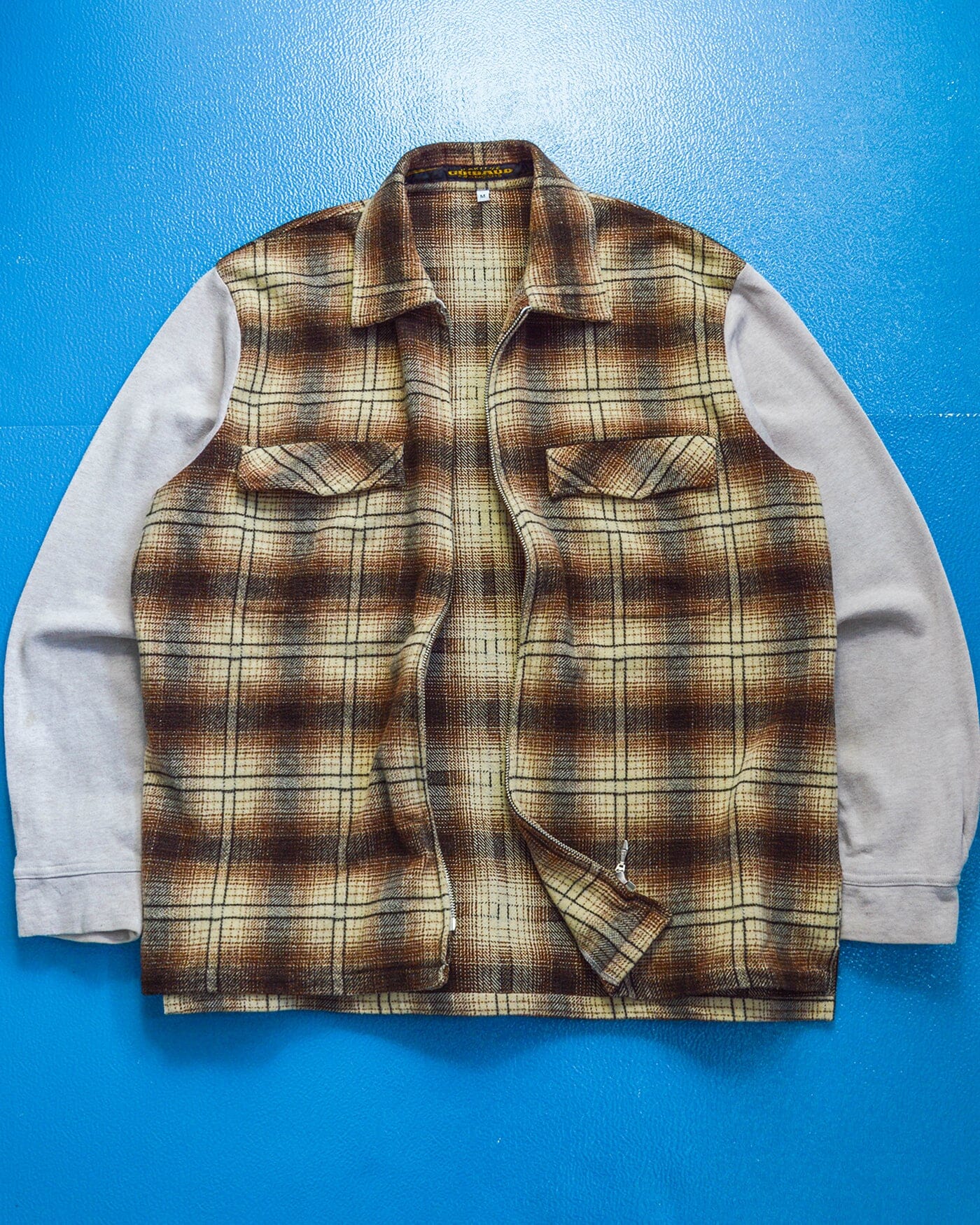 Marithe Francois Girbaud 90s Brown Plaid Panelled Zip Up Over Shirt (~L~)