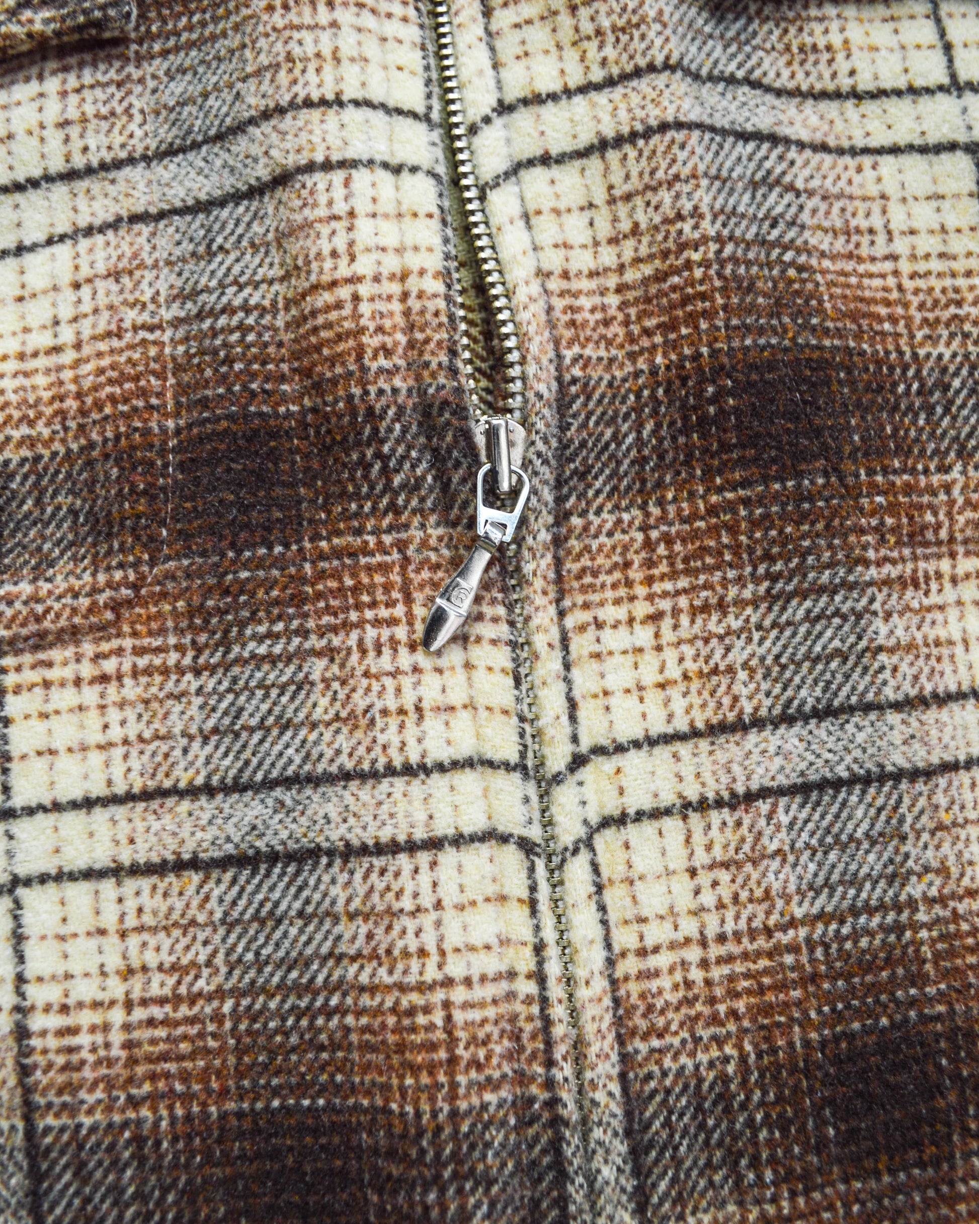 Marithe Francois Girbaud 90s Brown Plaid Panelled Zip Up Over Shirt (~L~)