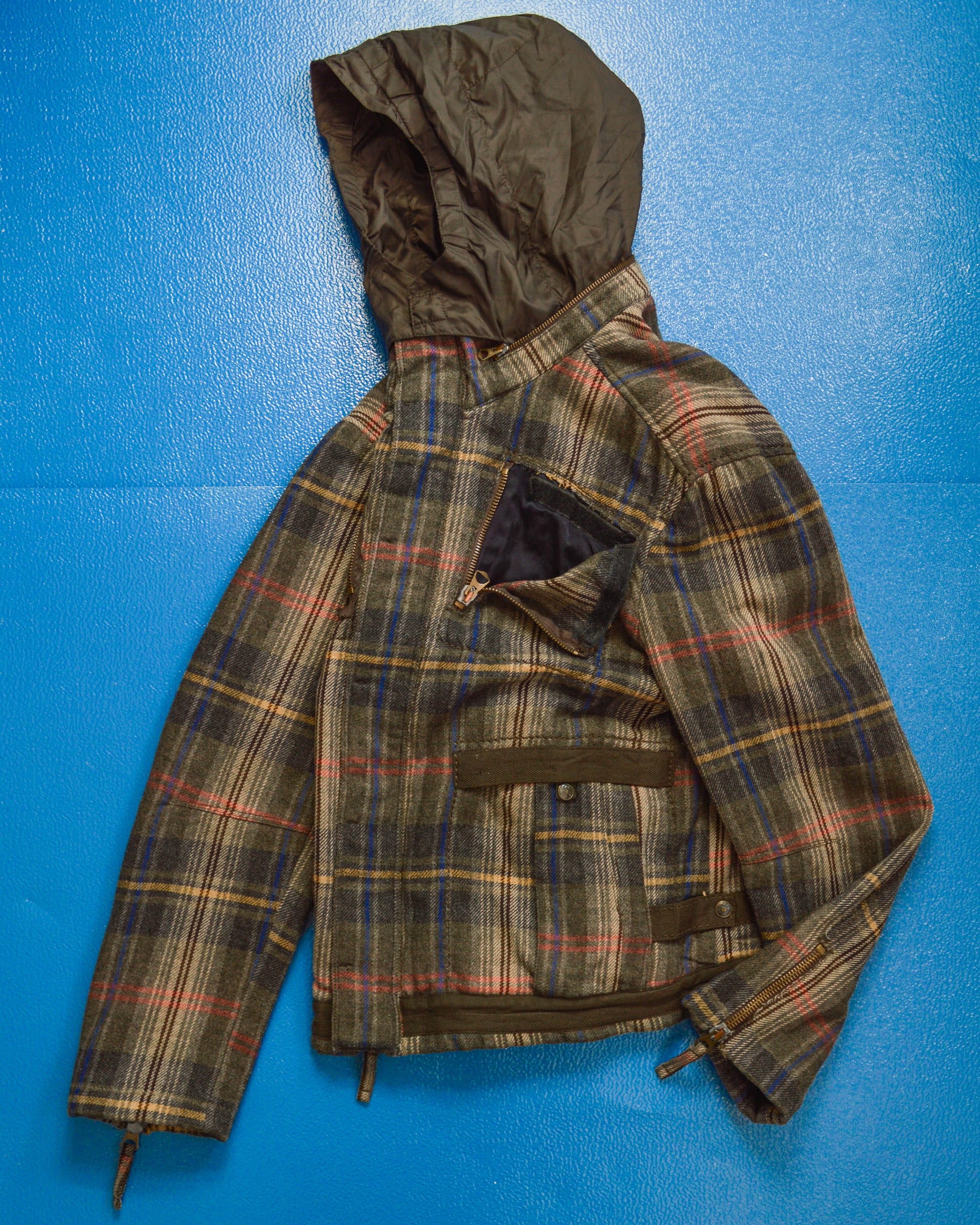 Marithe Francois Girbaud Muted Plaid Wool Multi-Pocket Jacket (~M~)