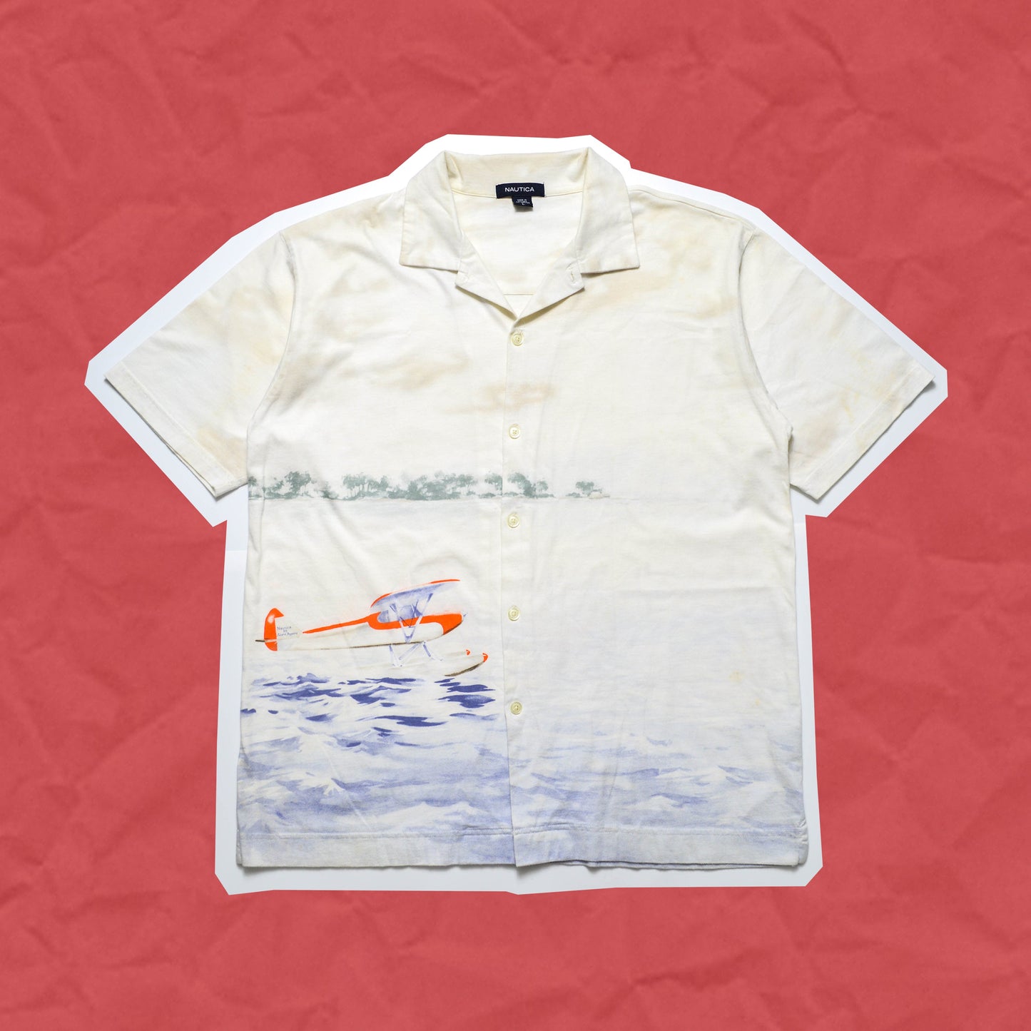 Nautica Sea Plane All Over Graphic Shirt (L)