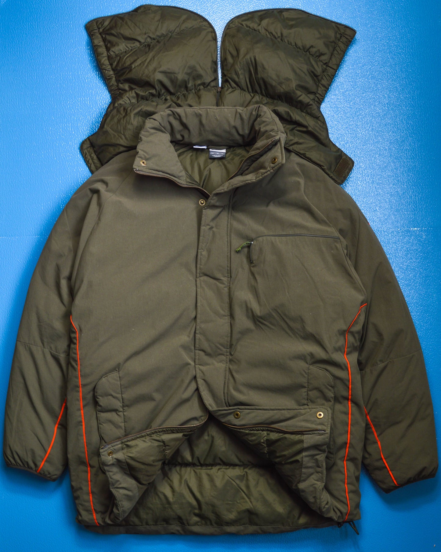 Nike Olive Military Style Minimal Down Split Hood Parka Jacket (XL)