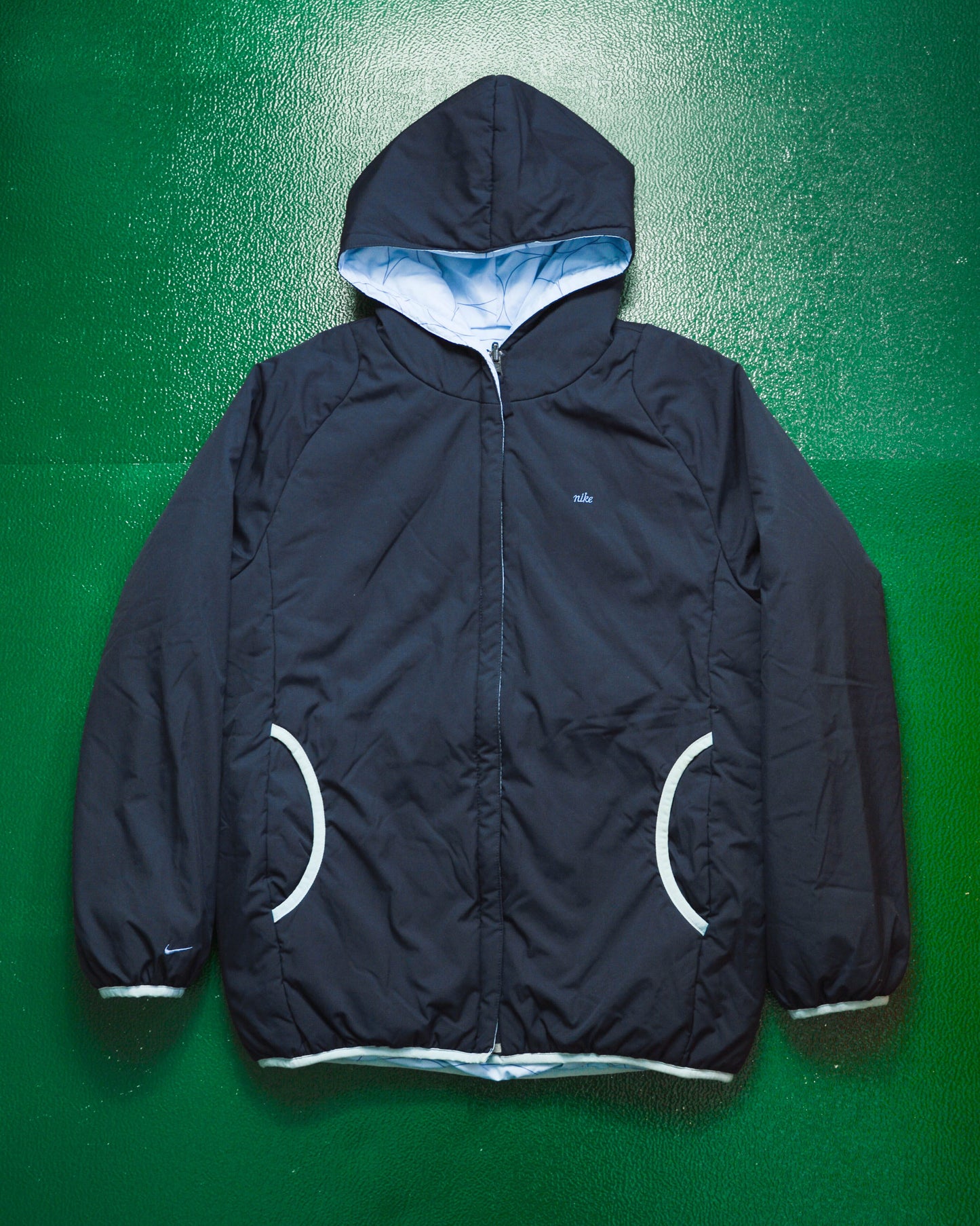 Nike Reversible Bubble Print Navy Blue Reversible Insulated Light Jacket (S~M)