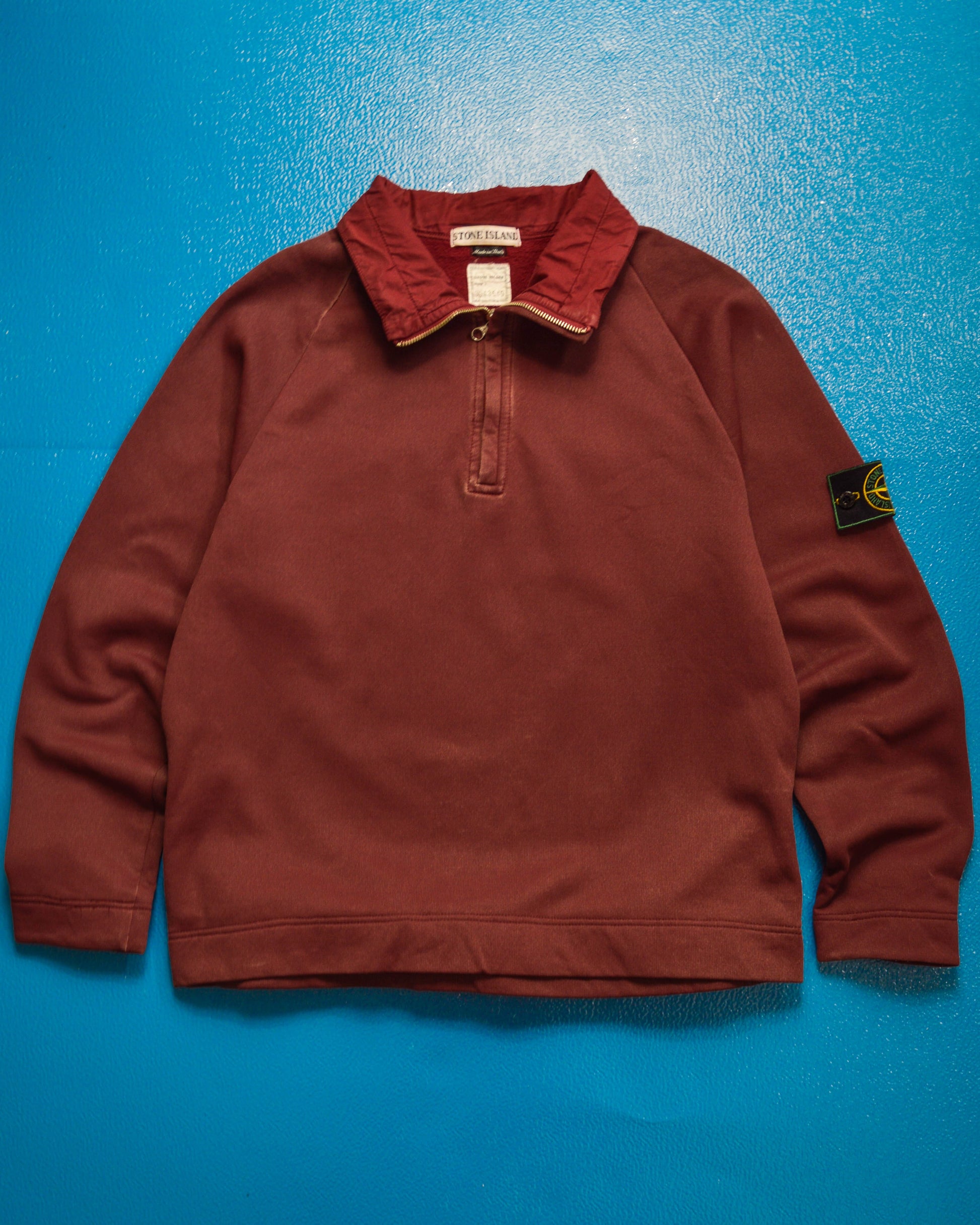 Stone Island 90s Quarter Zip Burgundy Pullover Jumper (~M~)