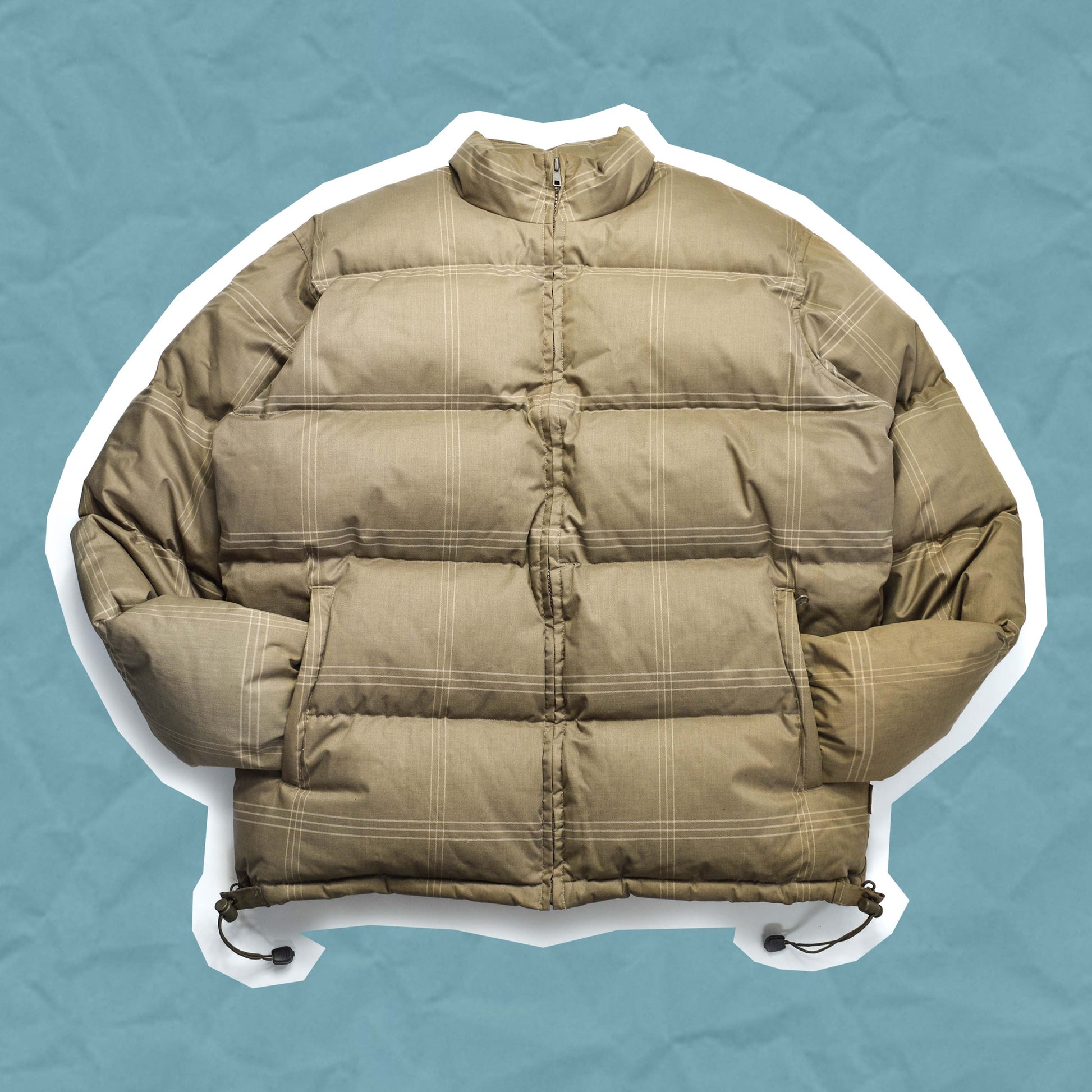 Stussy Beige Micro Plaid Puffer Jacket (L)